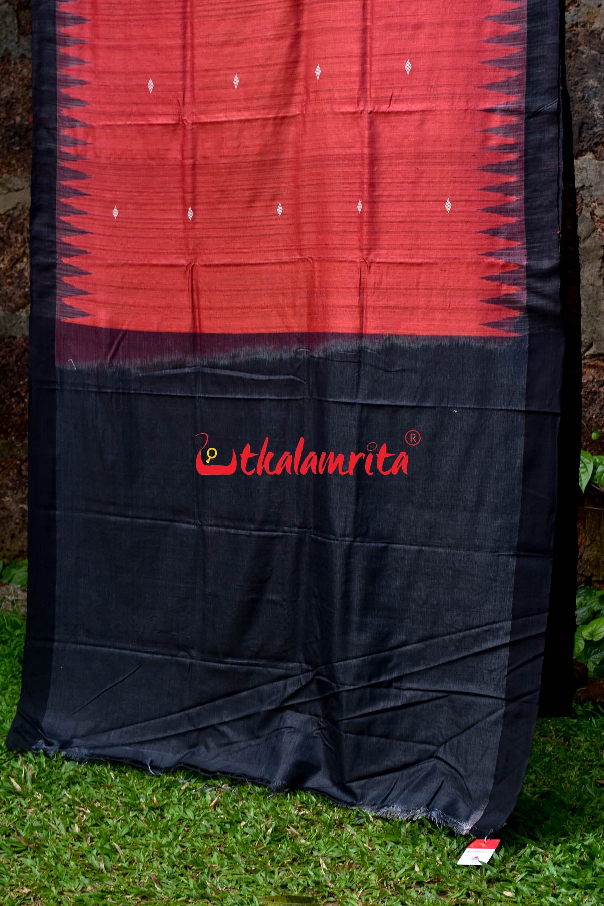 Red Black Fine With Hearts Tussar Saree