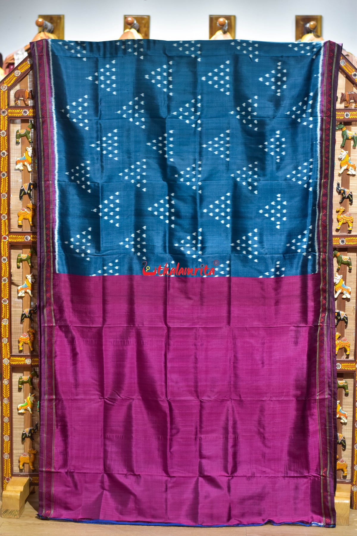 Blue Wine Chita Dongria Silk Saree