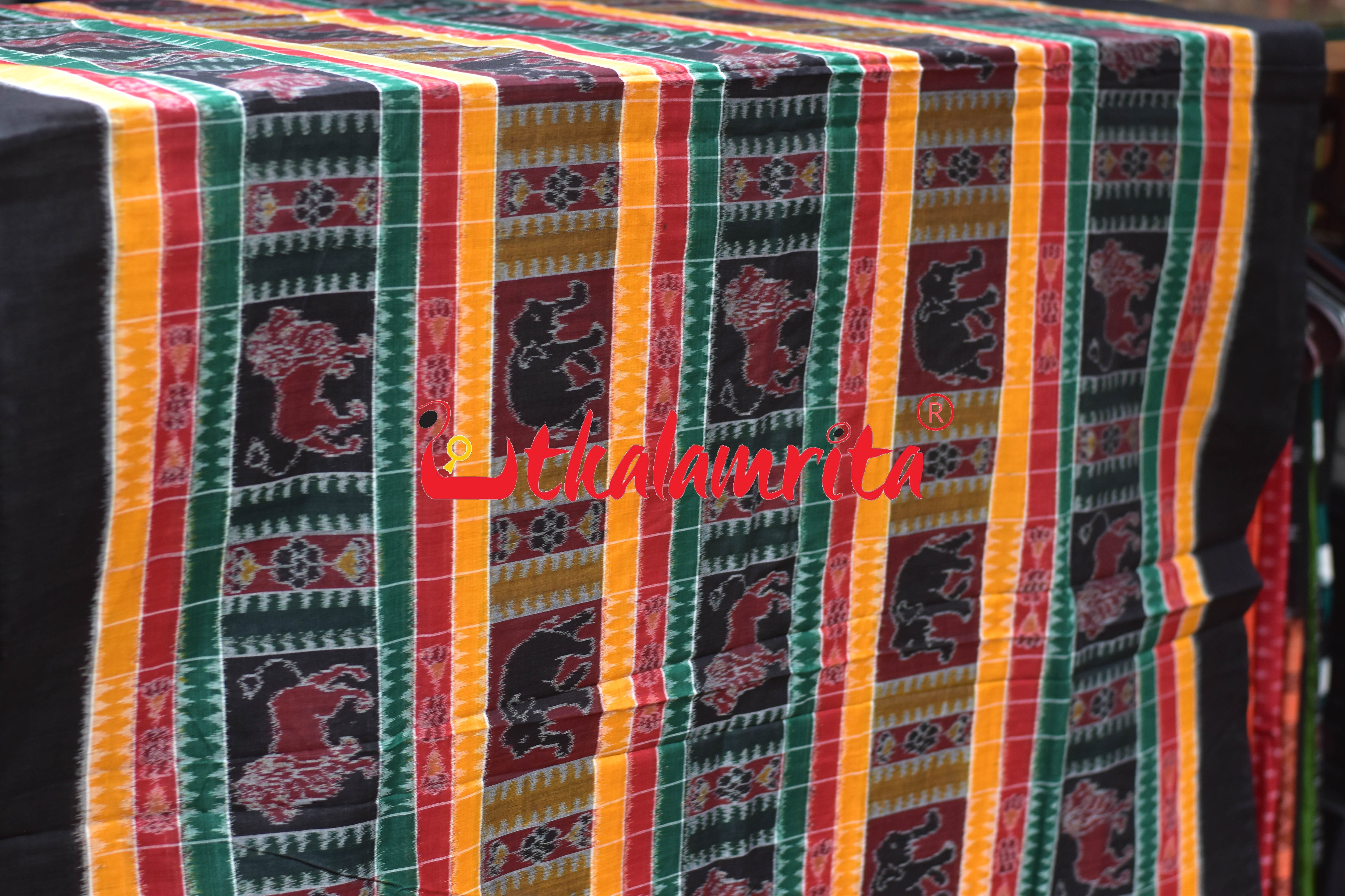 Green Red Gaja Singha Utkala Lakhmi (Fabric)