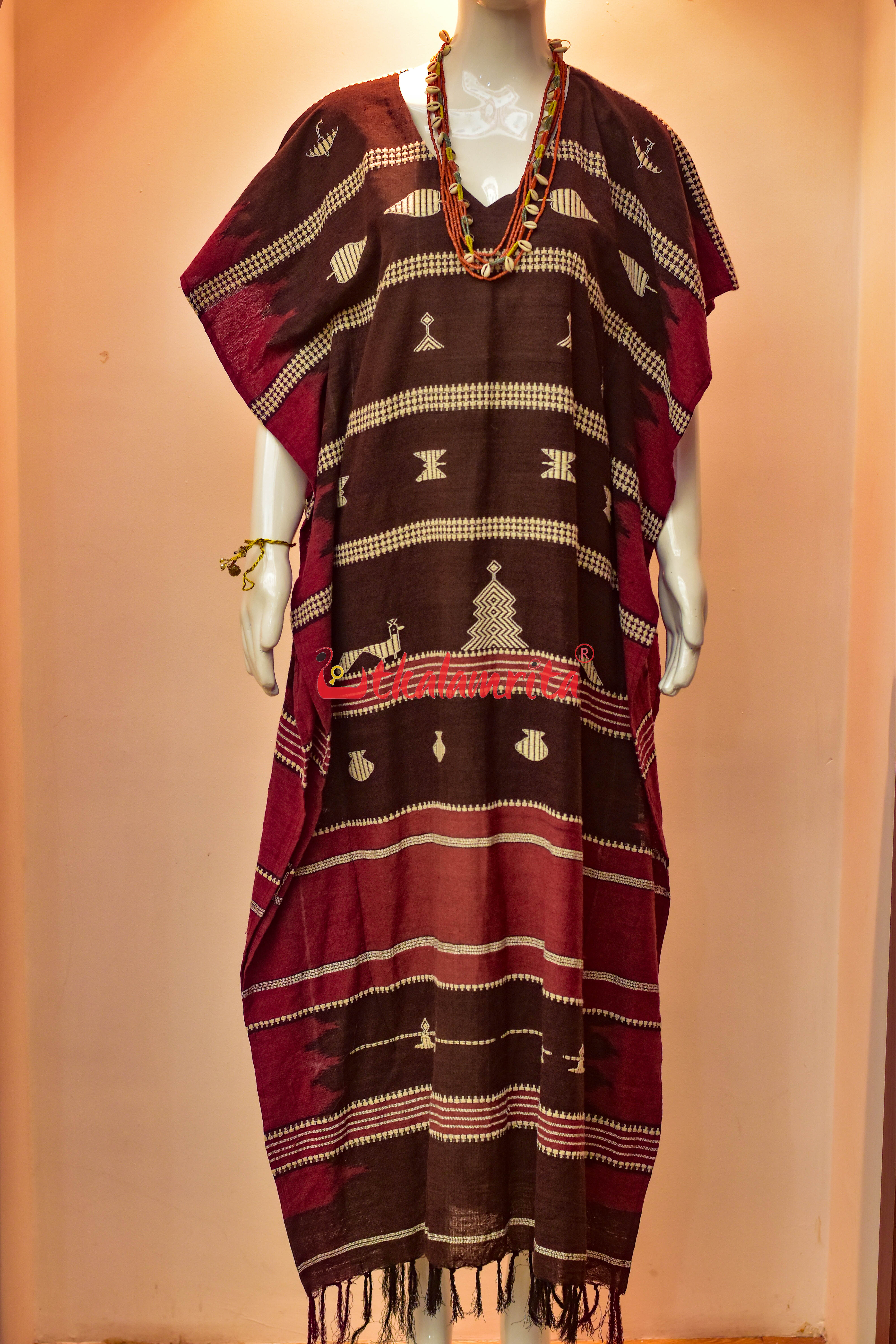 Coffee Maroon Adibasi Ganga Jamuna Kotpad (Ladies Kaftan)