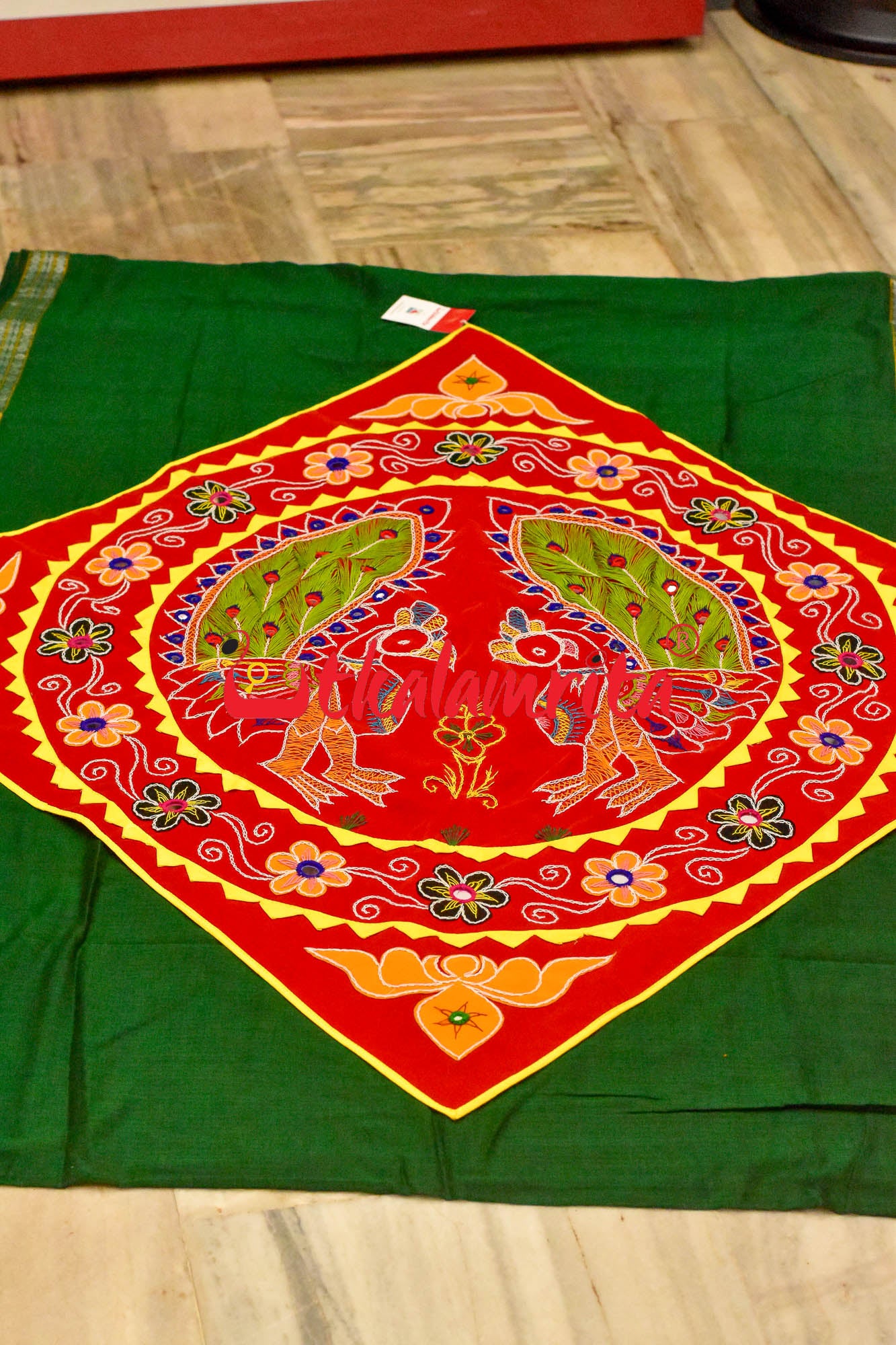 Double Peacock Red Green Applique
