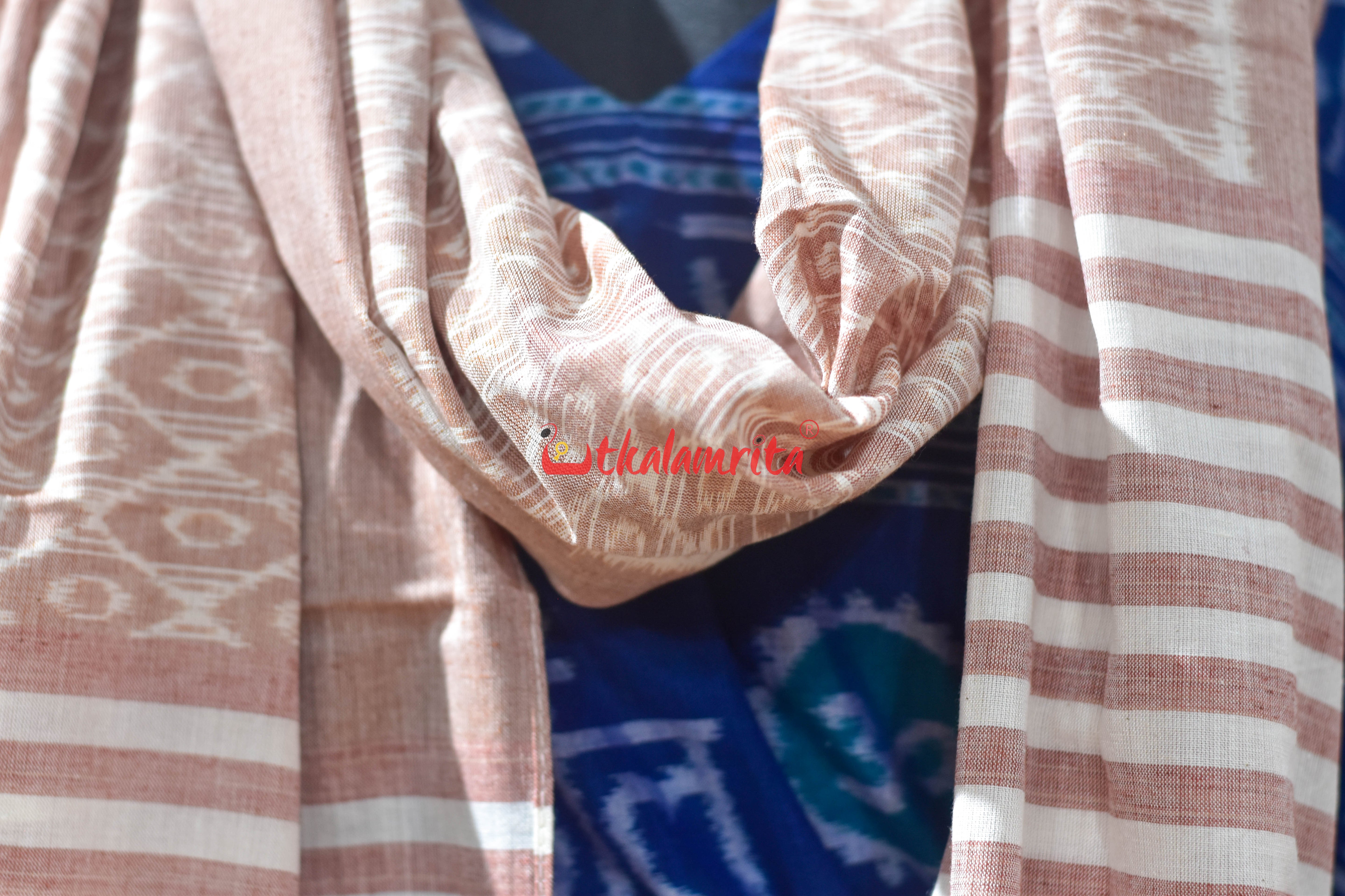 Peach Gol Thikiri Ikat Cotton (Stole)