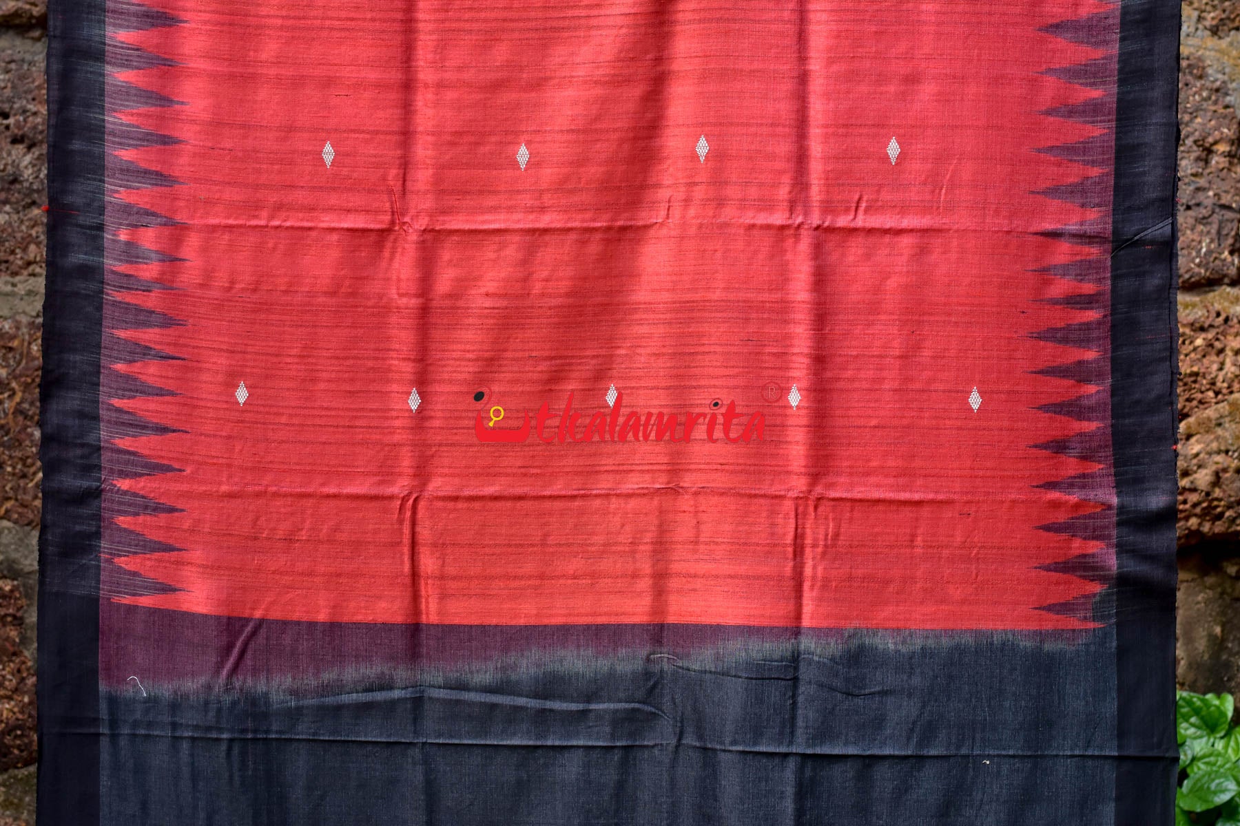 Red Black Fine With Hearts Tussar Saree