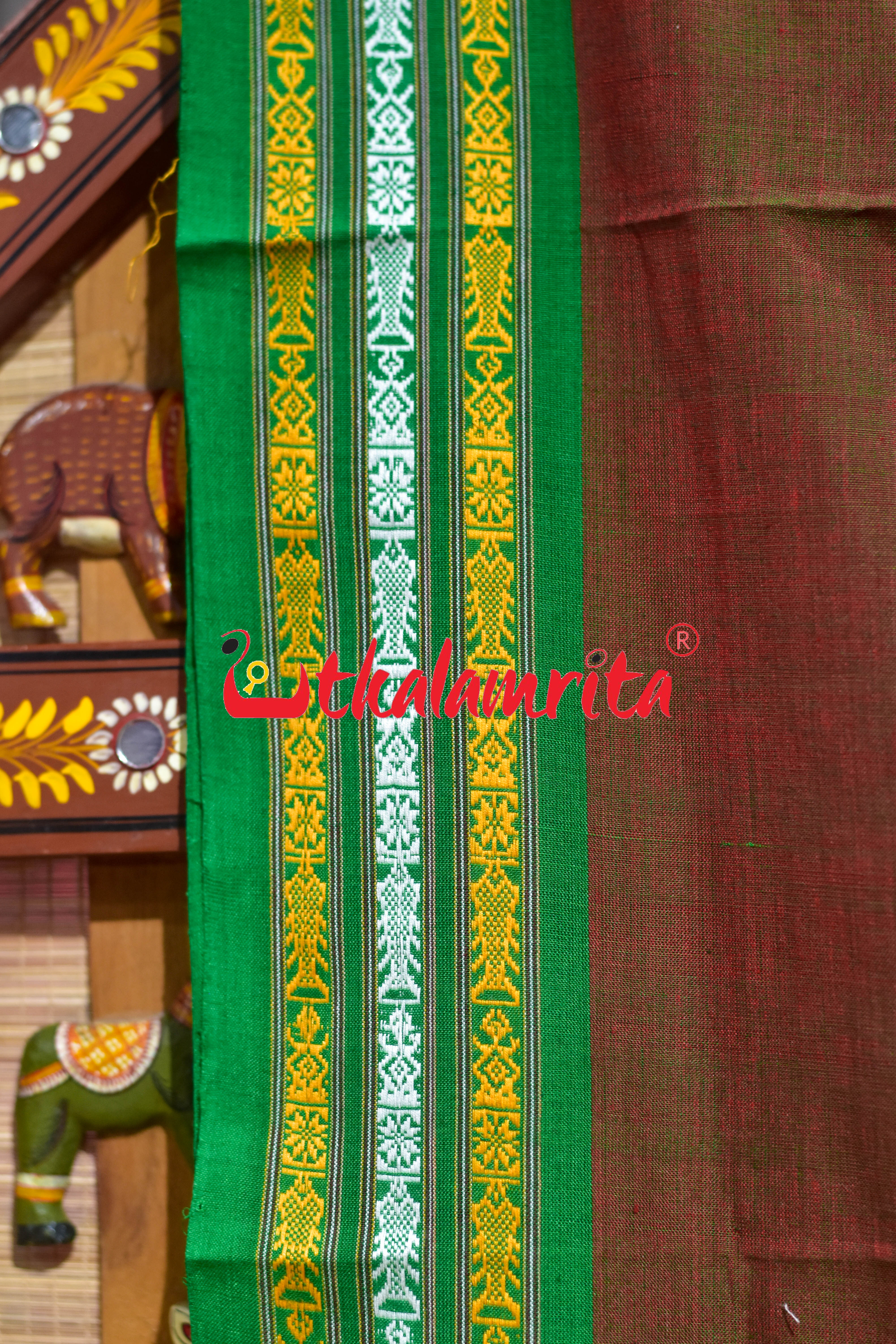 Green Buta Phula Anchal Dhalapathar Cotton Saree