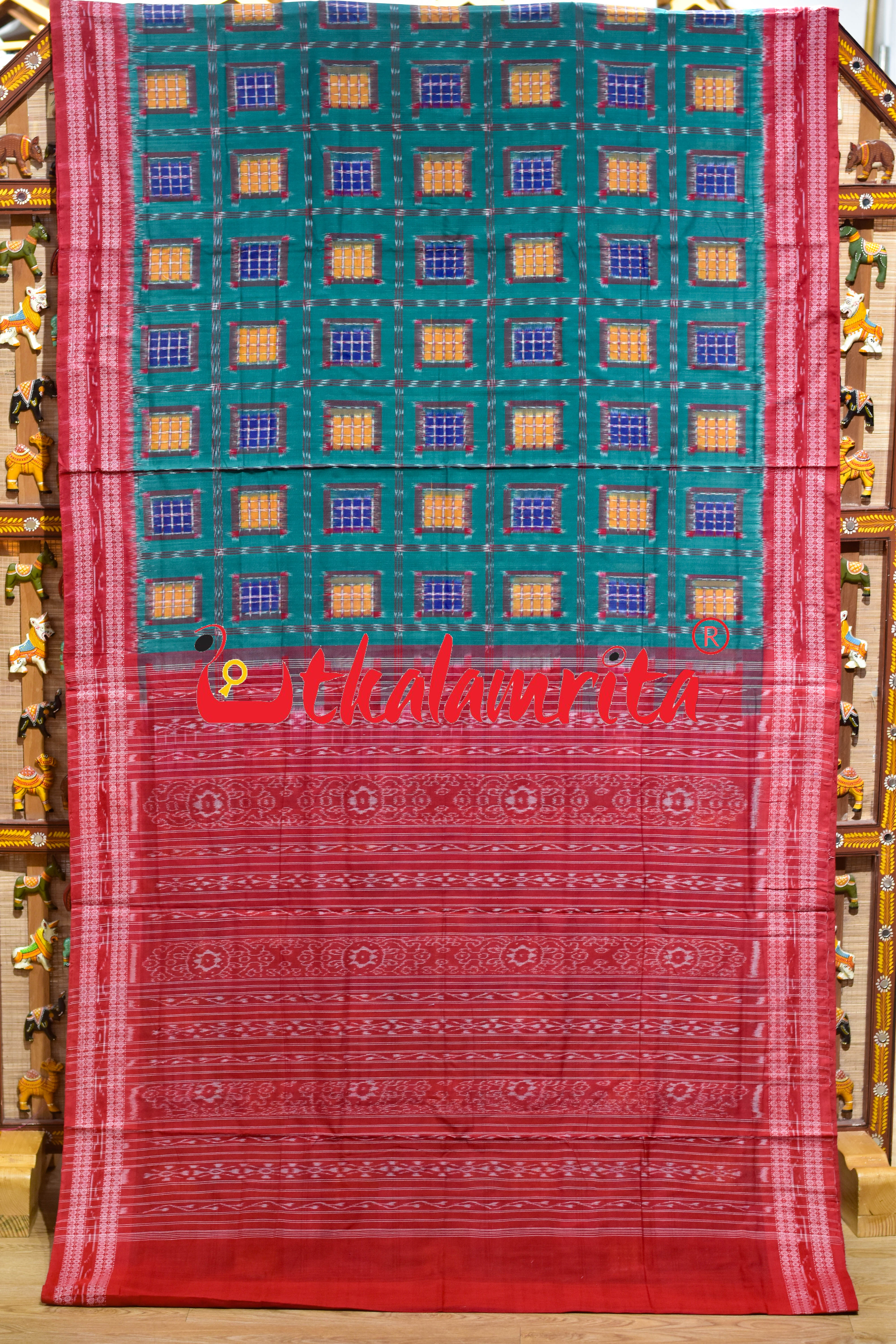 Green Red Aswini Sambalpuri Cotton Saree