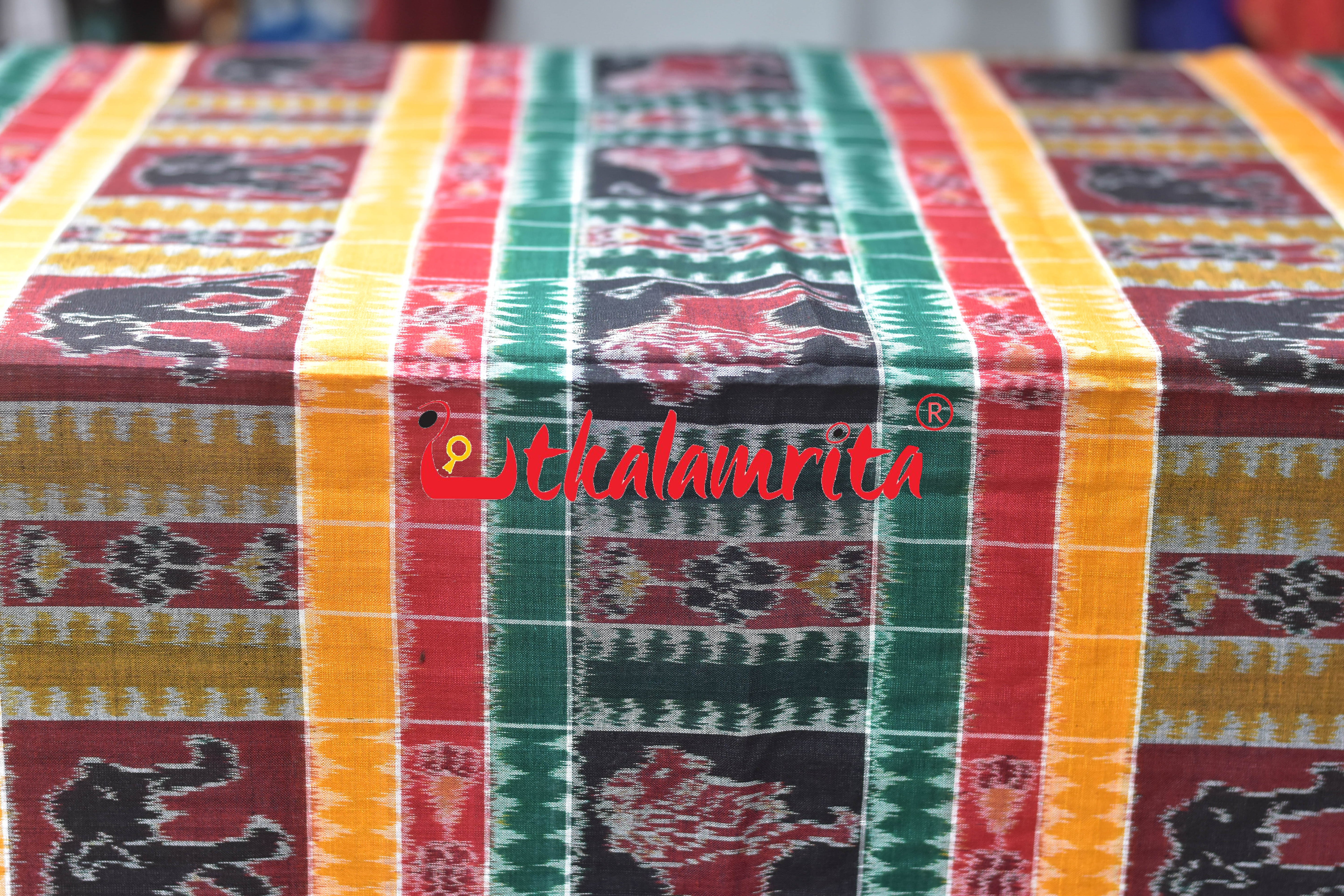 Green Red Gaja Singha Utkala Lakhmi (Fabric)