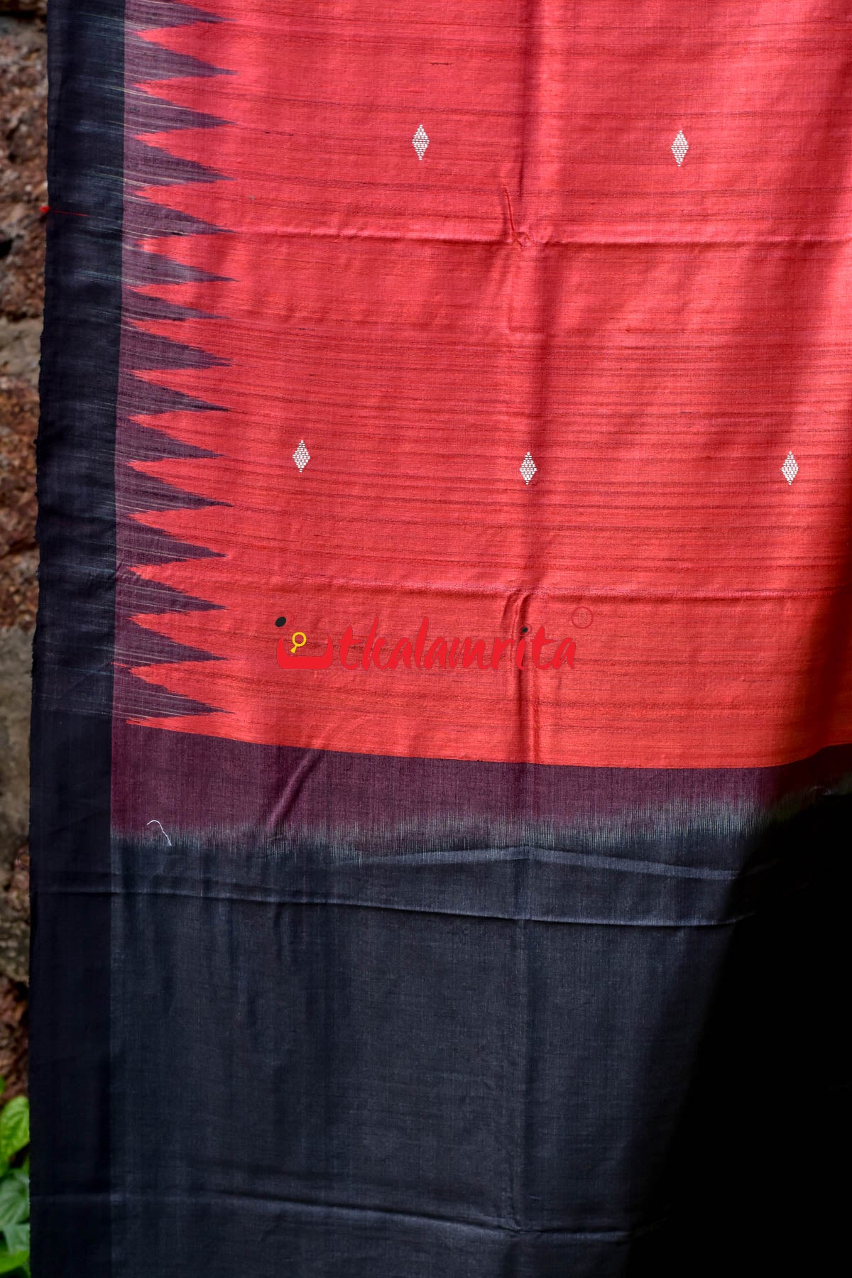 Red Black Fine With Hearts Tussar Saree