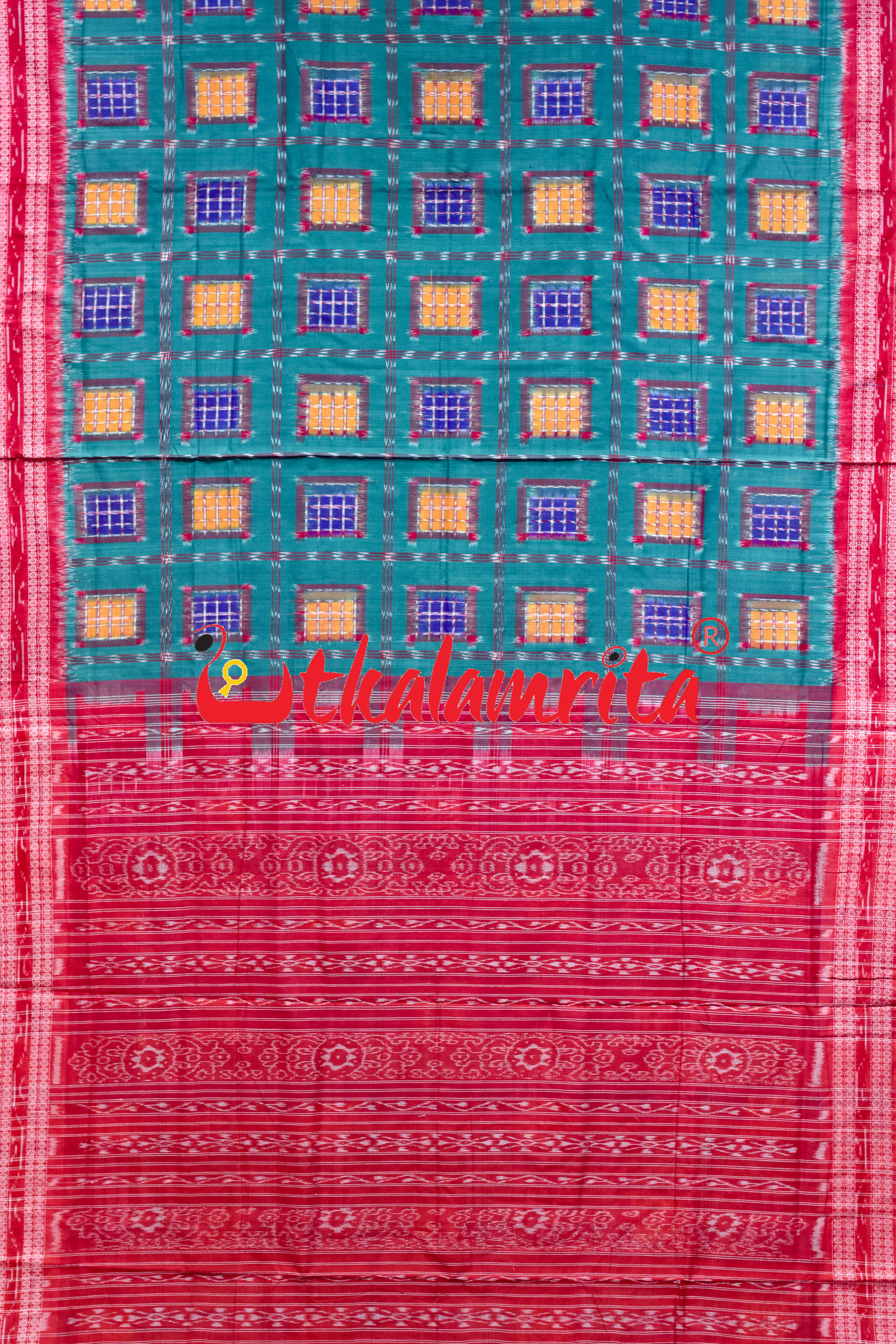 Green Red Aswini Sambalpuri Cotton Saree