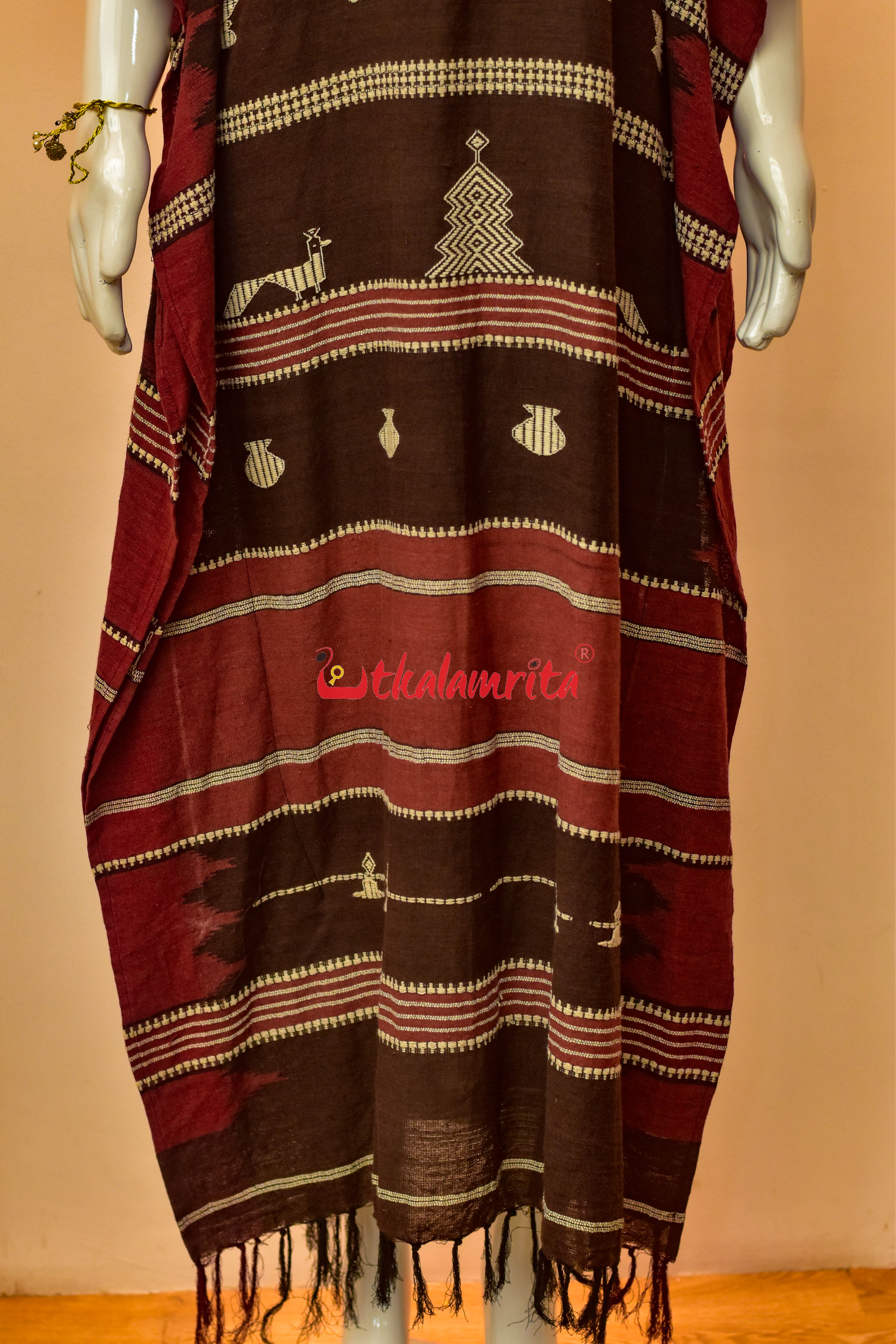 Coffee Maroon Adibasi Ganga Jamuna Kotpad (Ladies Kaftan)