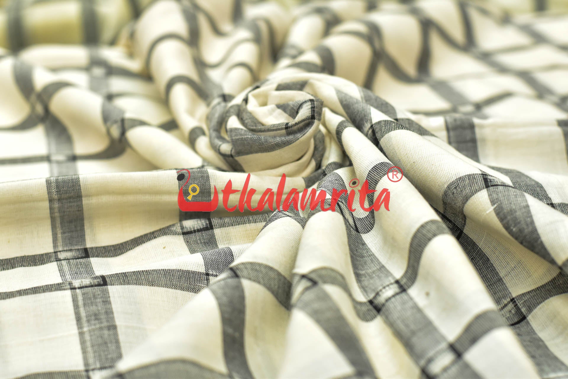 White Black Chequered Sambalpuri Cotton (Fabric)