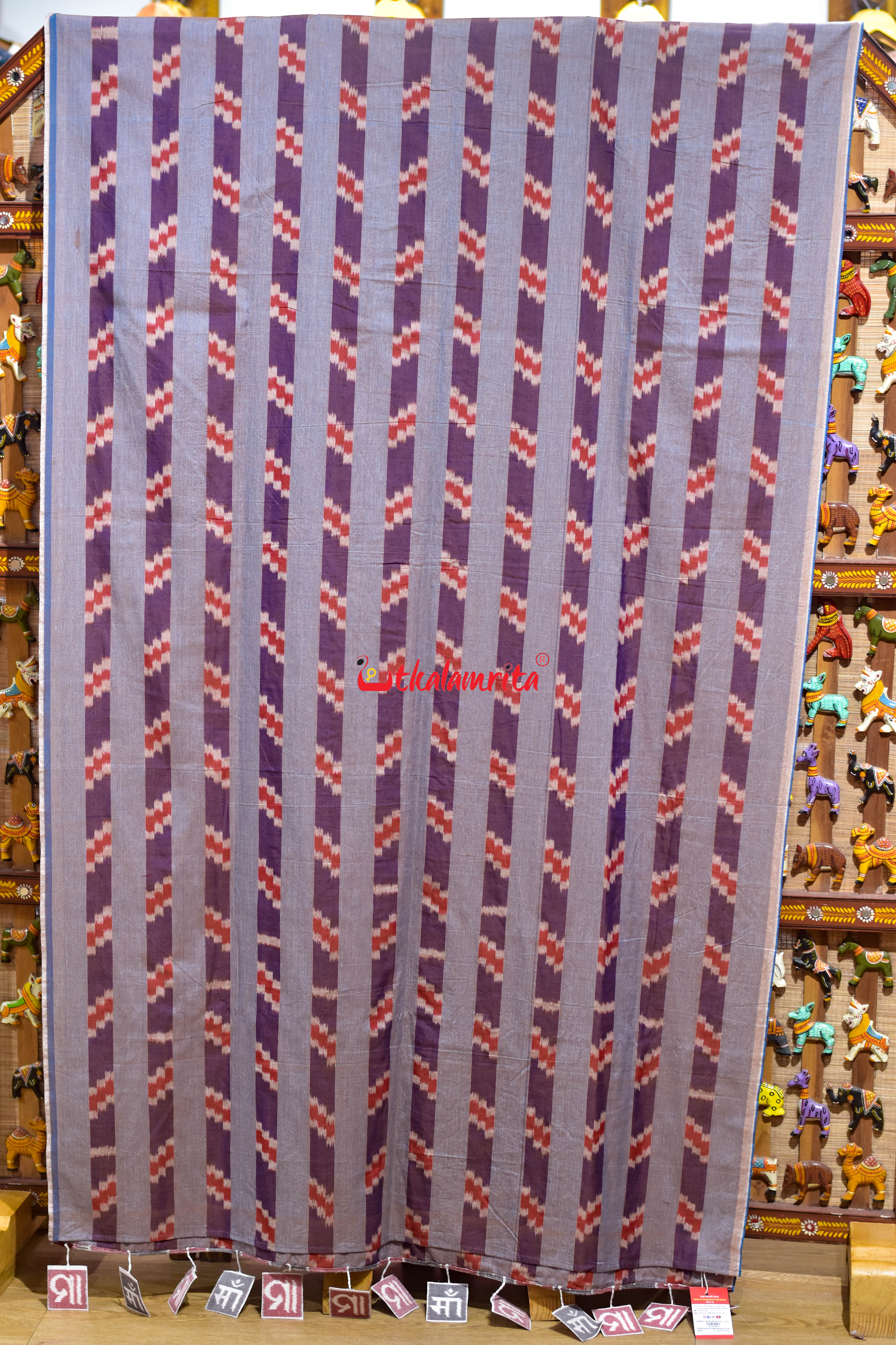 Dual Shade Purple Golden Grey Red Maa Anchal Designer Cotton Saree