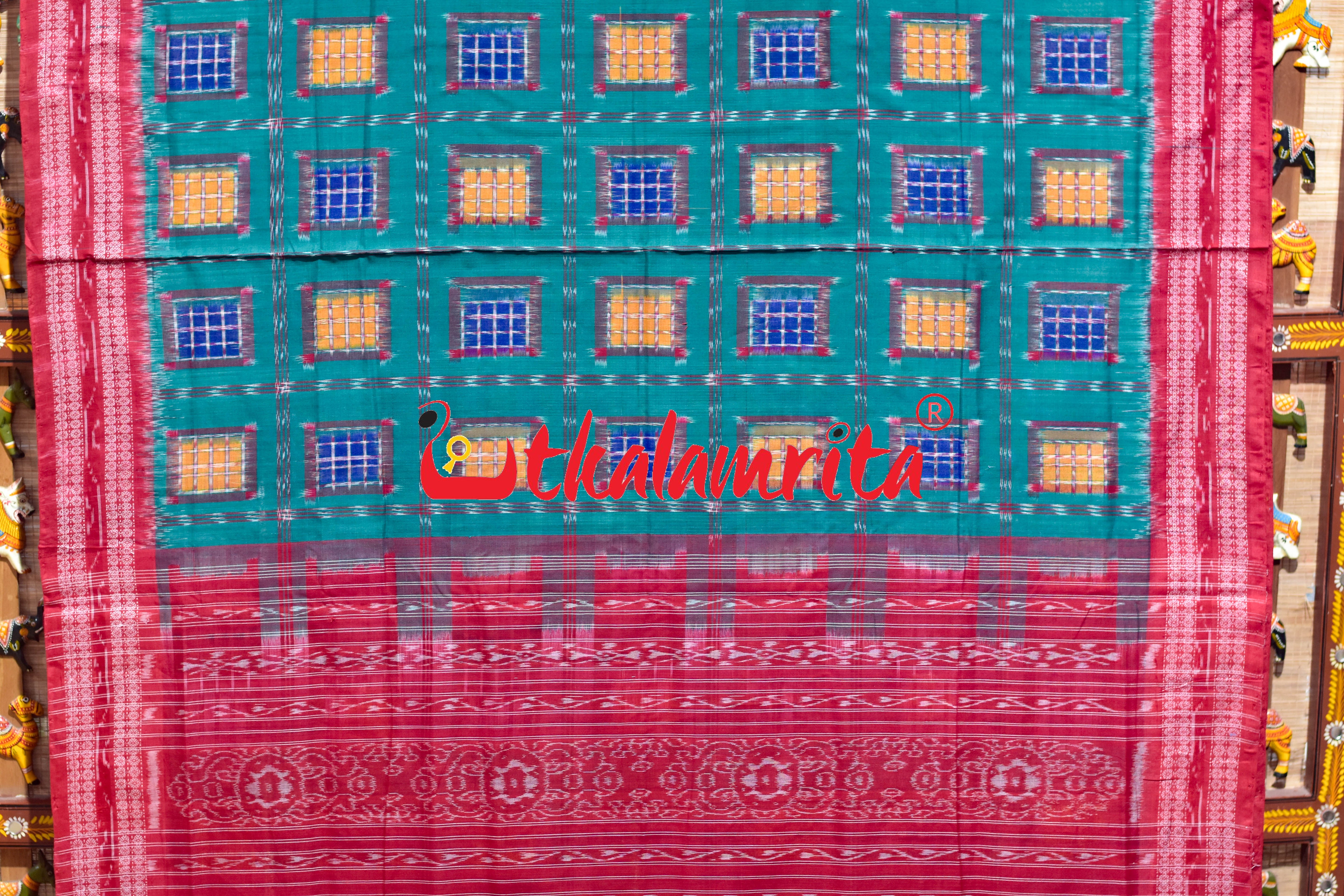 Green Red Aswini Sambalpuri Cotton Saree