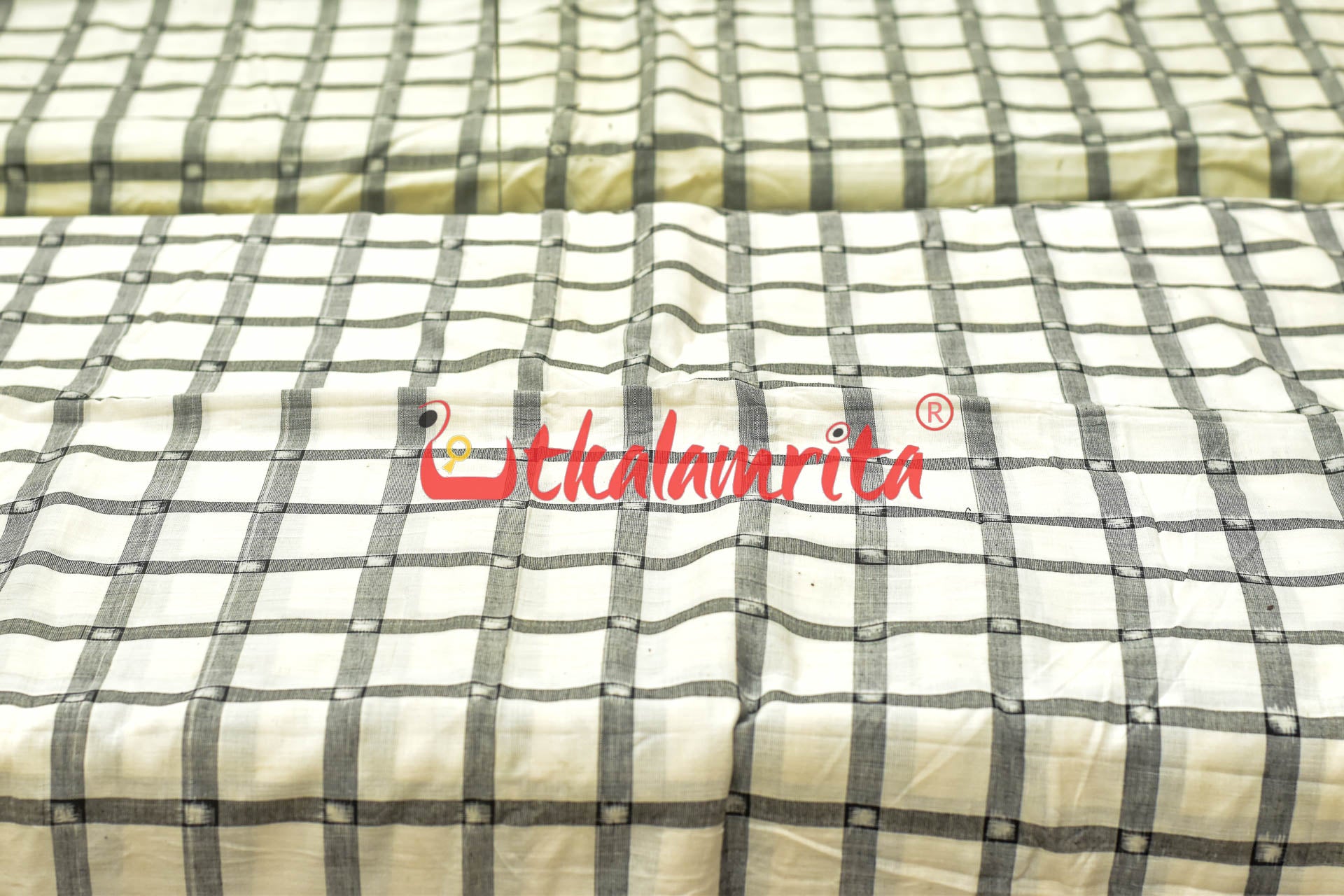 White Black Chequered Sambalpuri Cotton (Fabric)