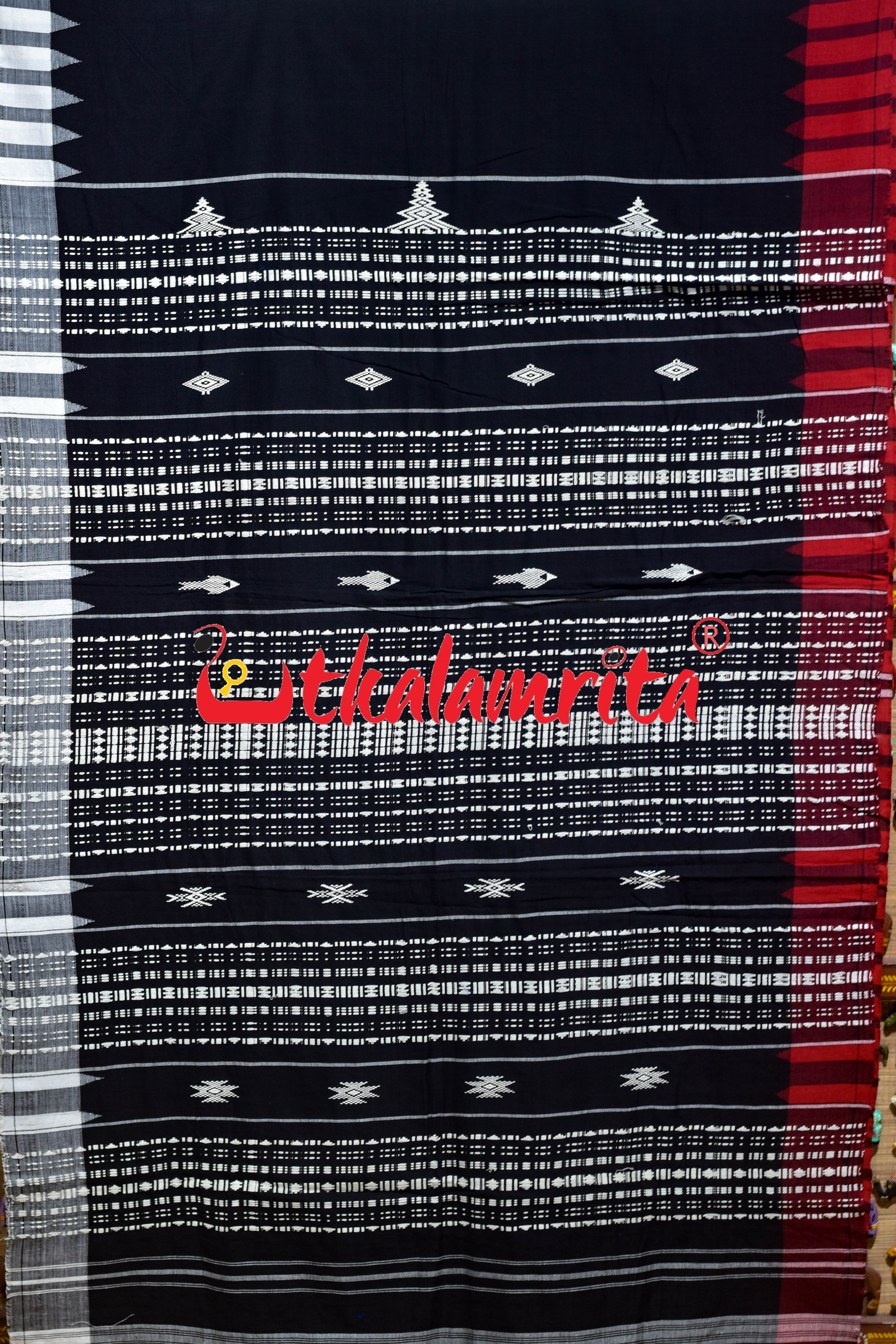 Black Red White Double Border Kotpad Saree