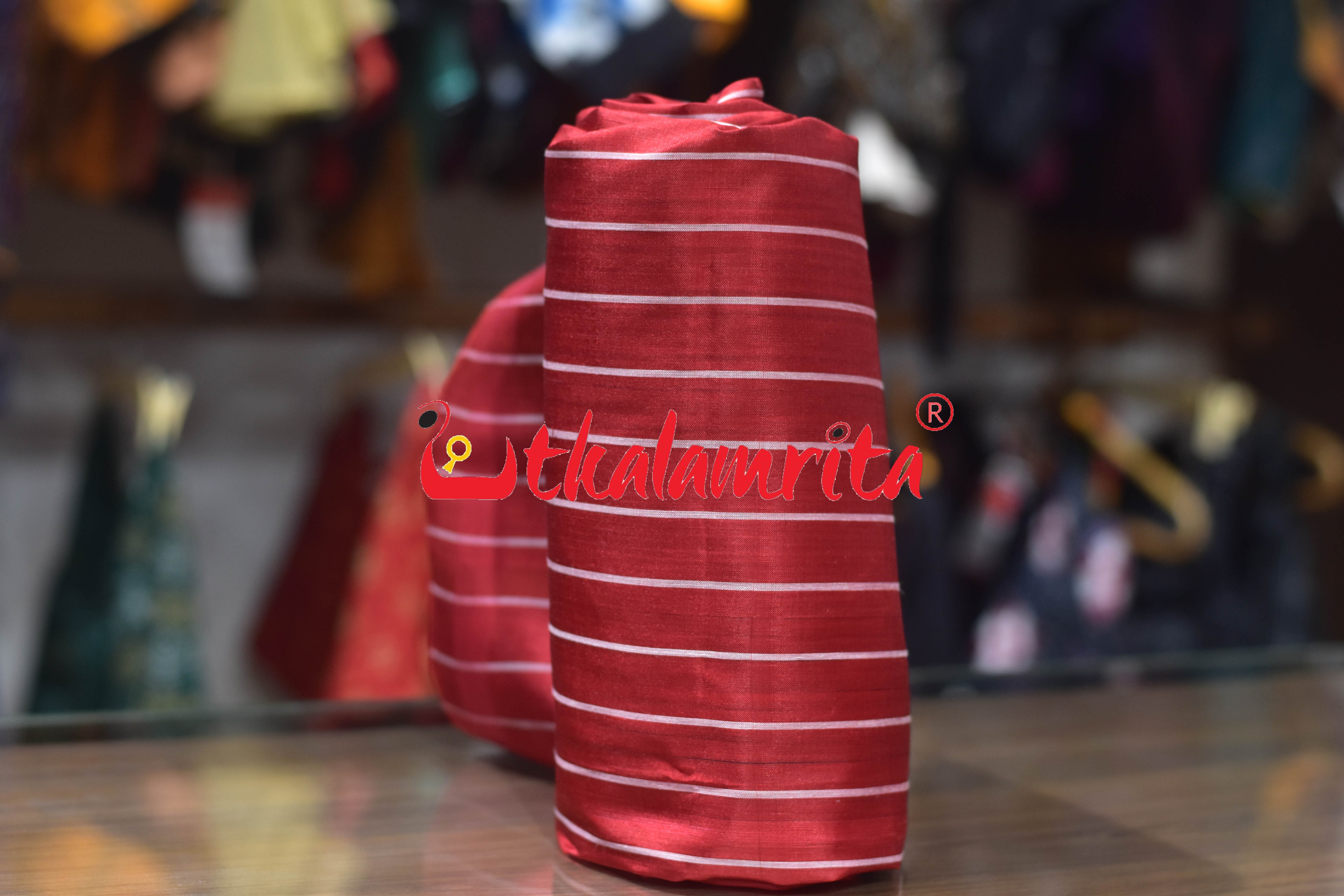 Red Vertical Lines Silk (Fabric)