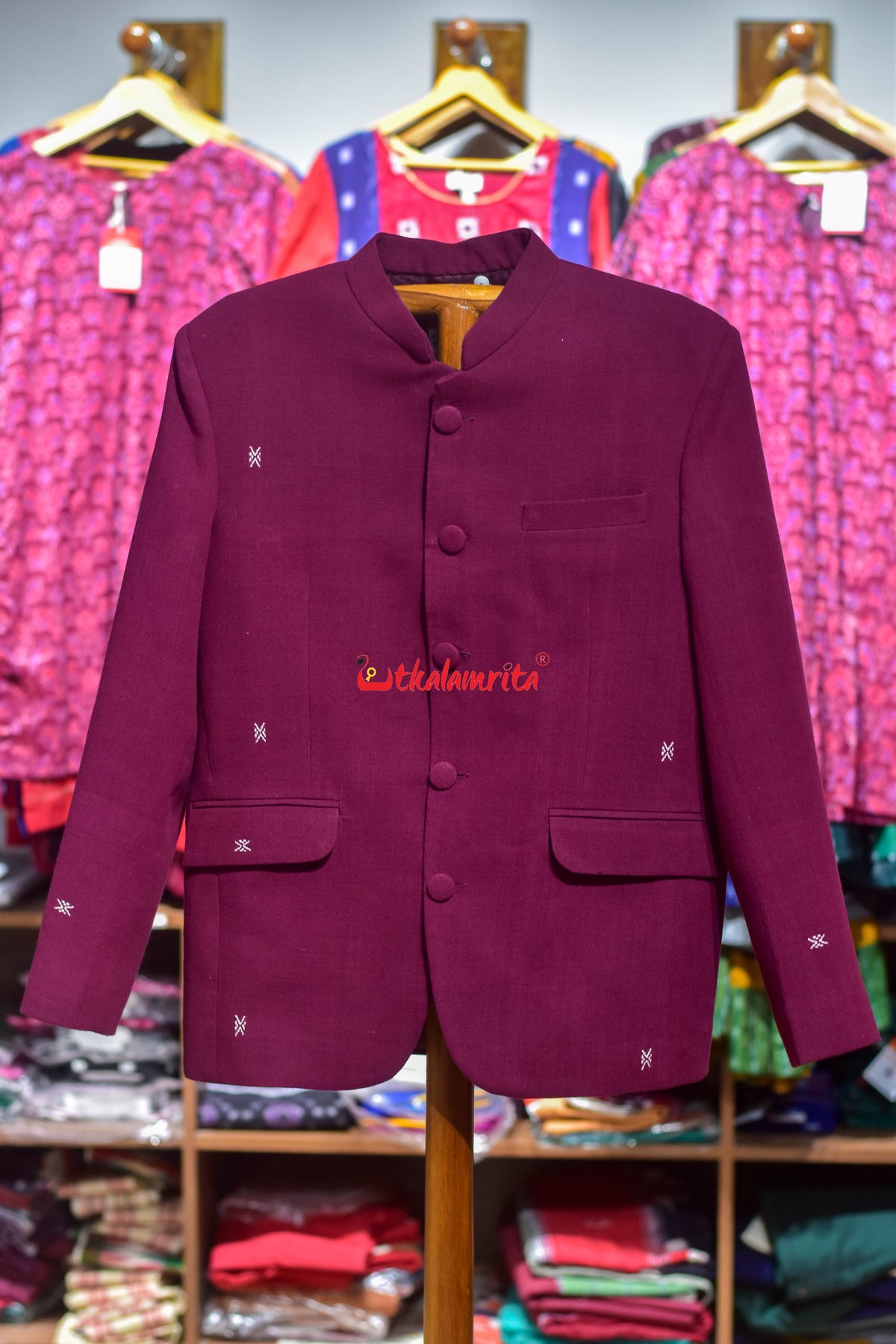 Maroon with white Buti (Men's Jodhpuri Coat)