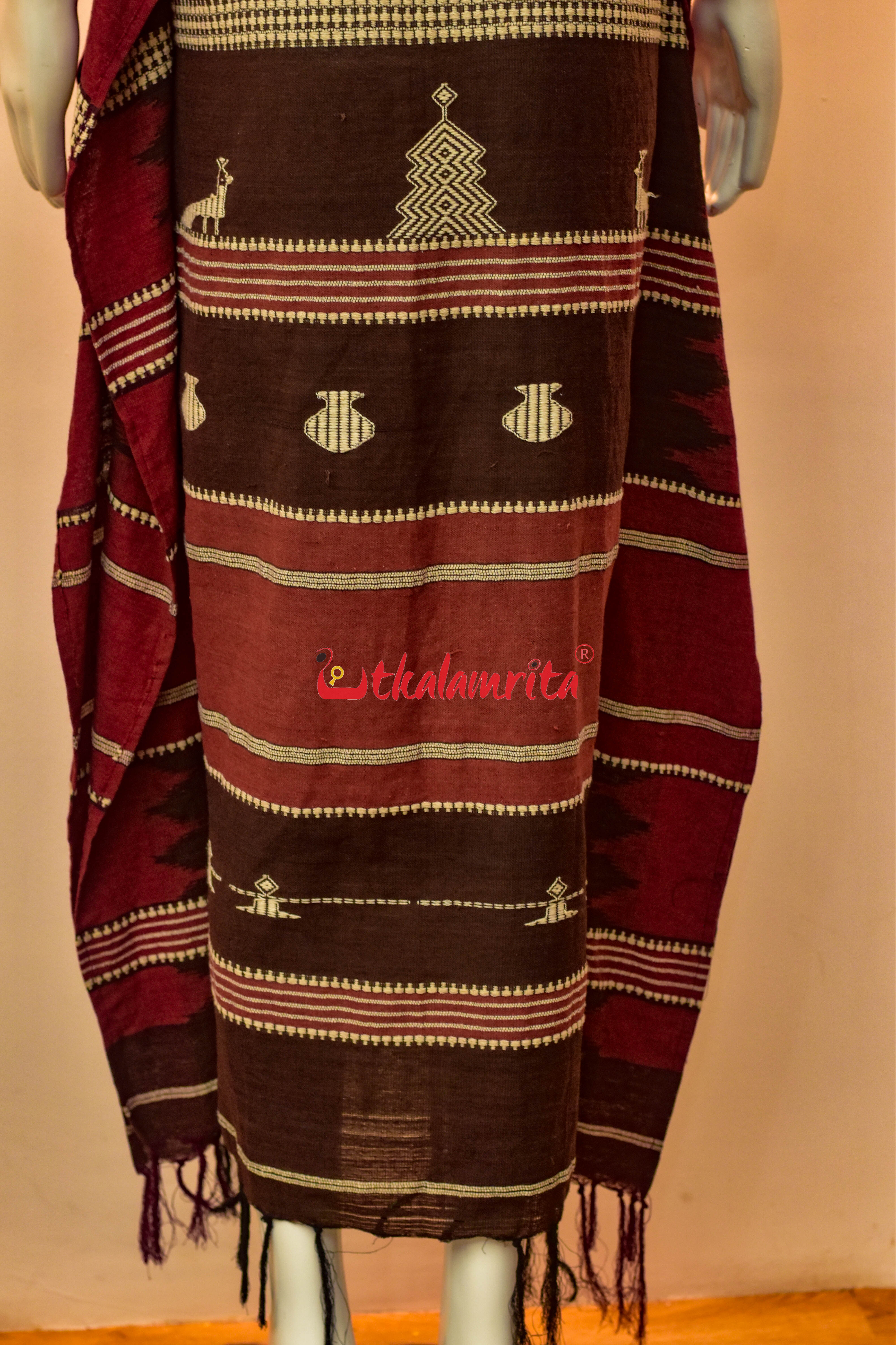 Coffee Maroon Adibasi Ganga Jamuna Kotpad (Ladies Kaftan)
