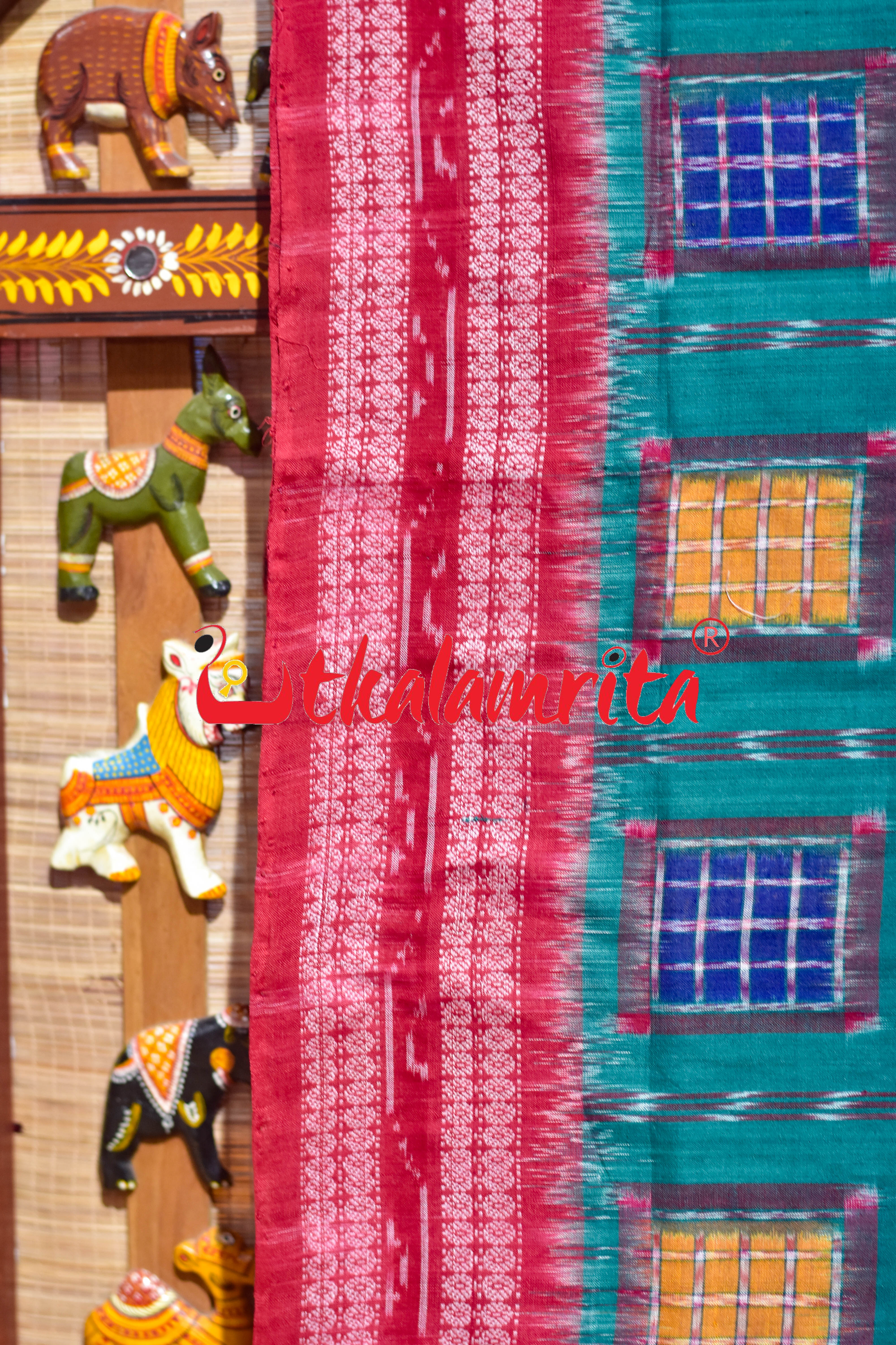 Green Red Aswini Sambalpuri Cotton Saree