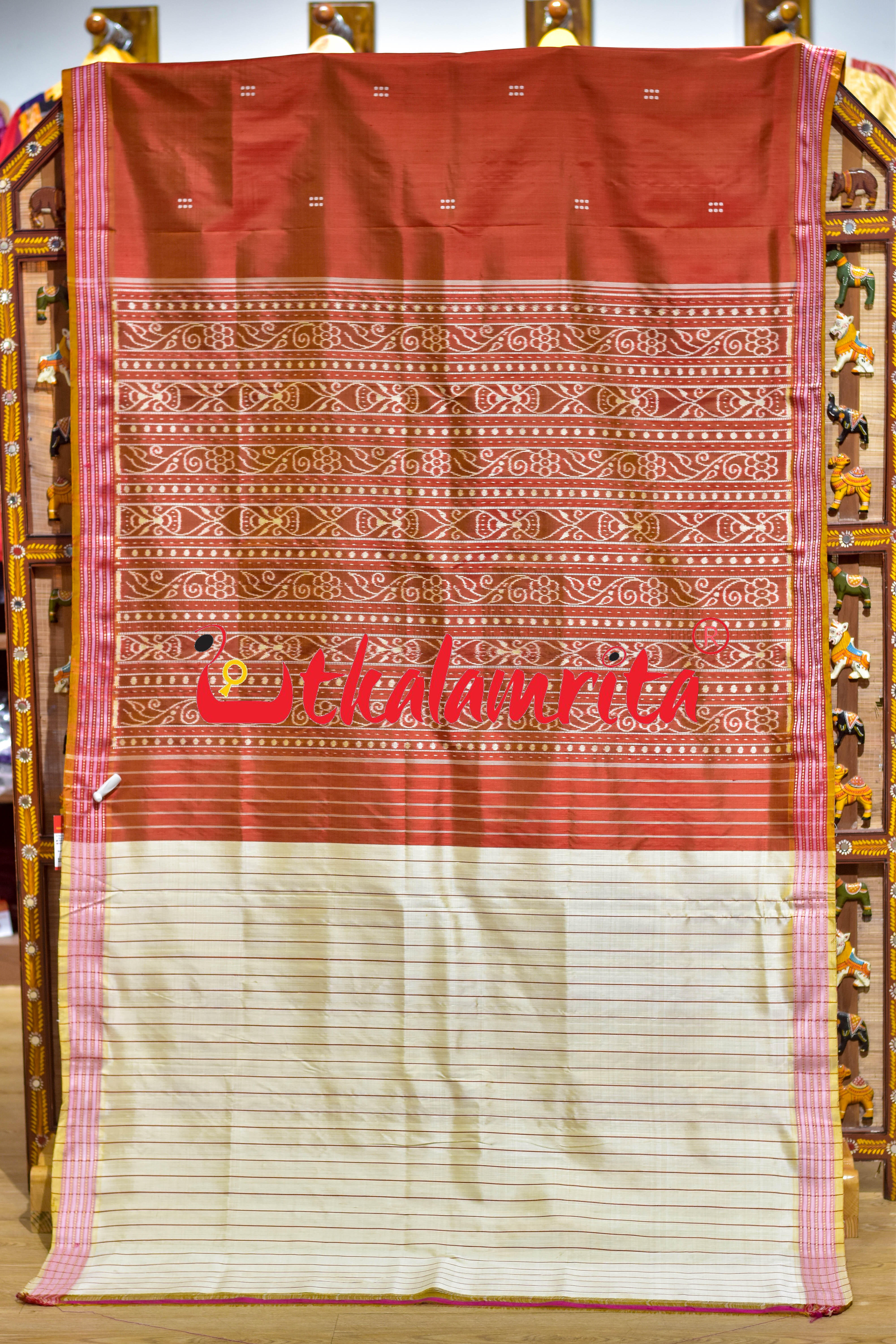 Rust Orange Khandua Silk Saree