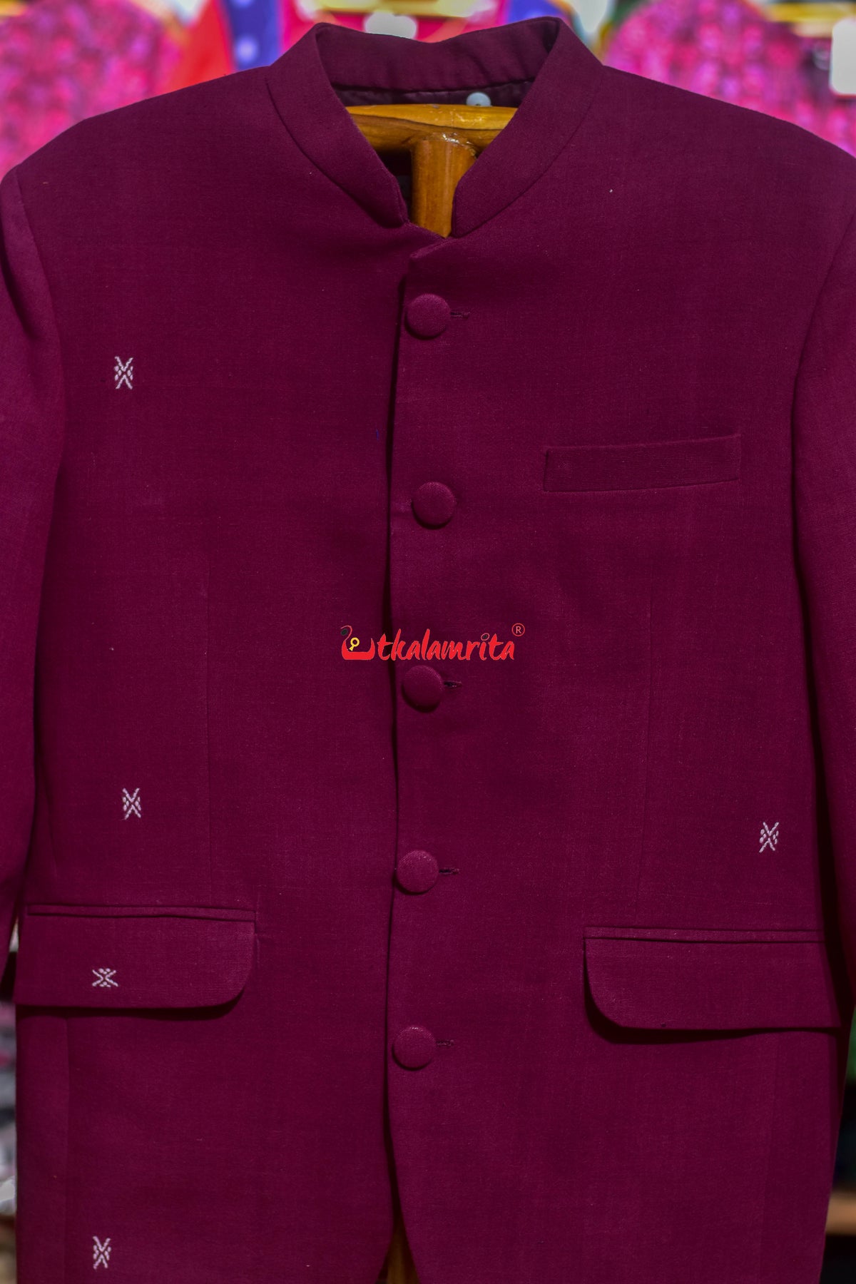 Maroon with white Buti (Men's Jodhpuri Coat)