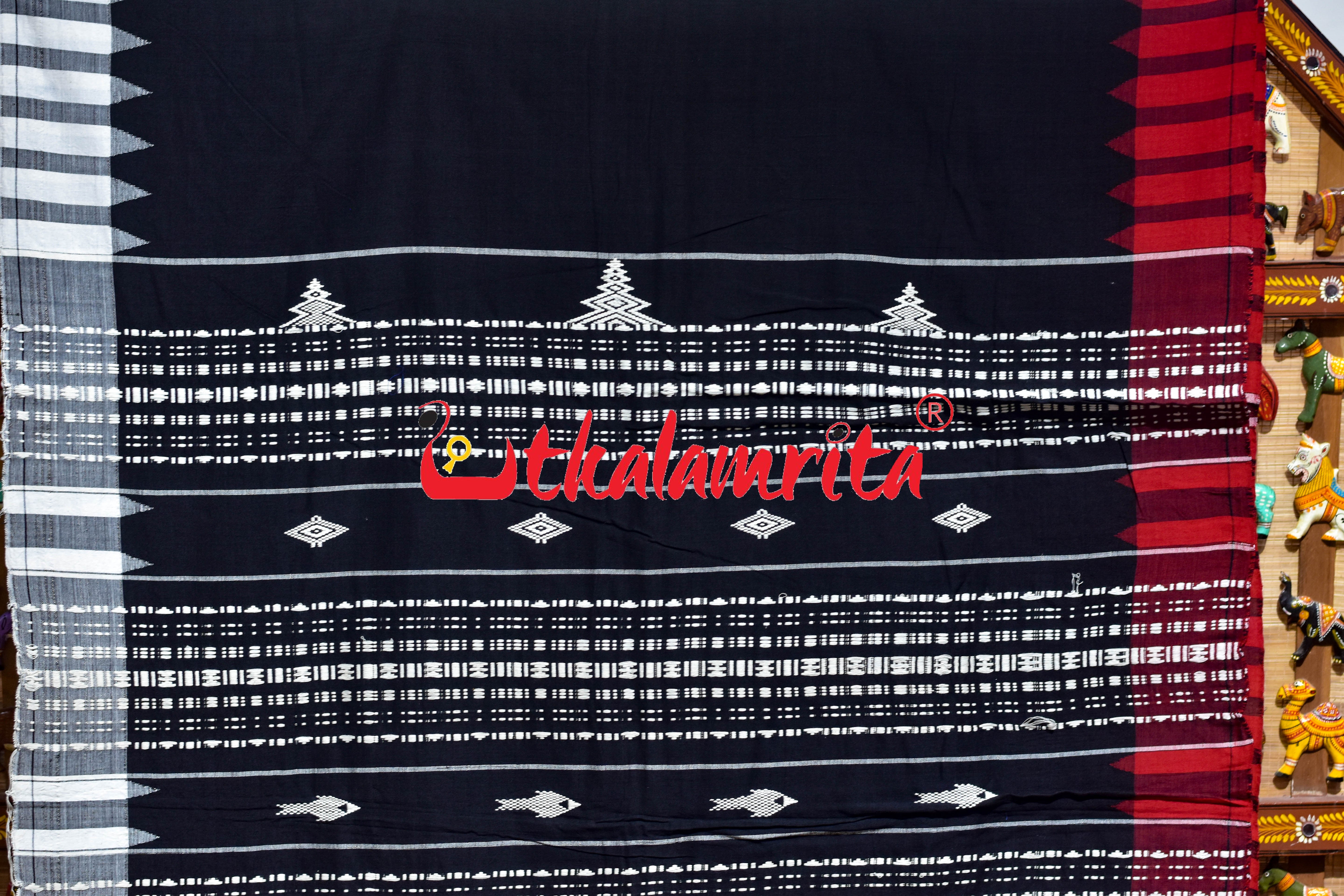 Black Red White Double Border Kotpad Saree