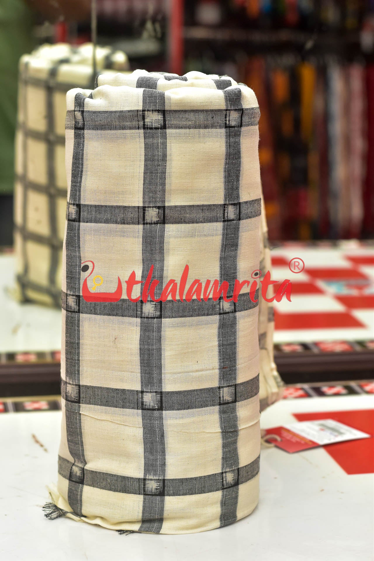 White Black Chequered Sambalpuri Cotton (Fabric)