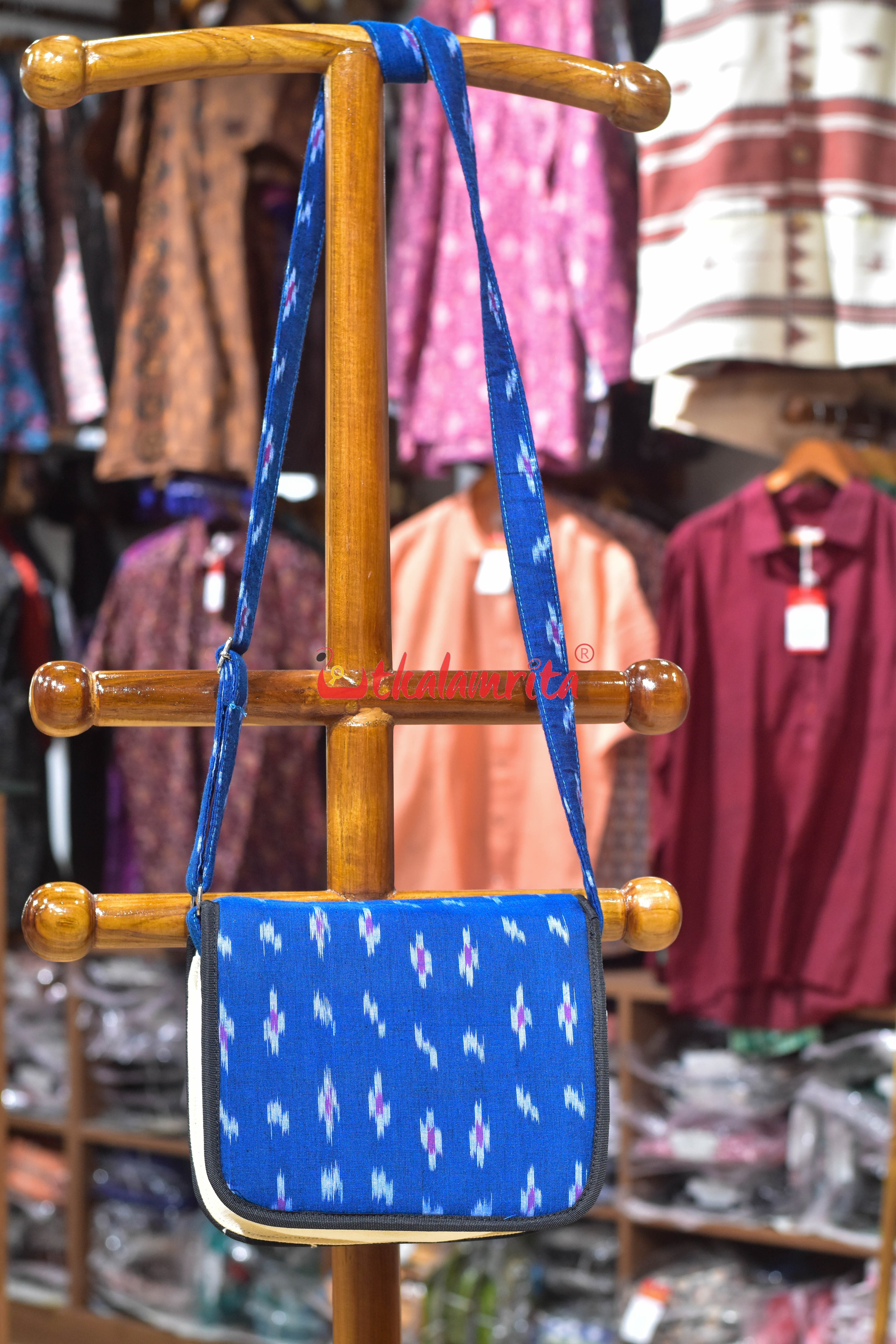 Blue Single Ikat Pasapali Button Sling Bag