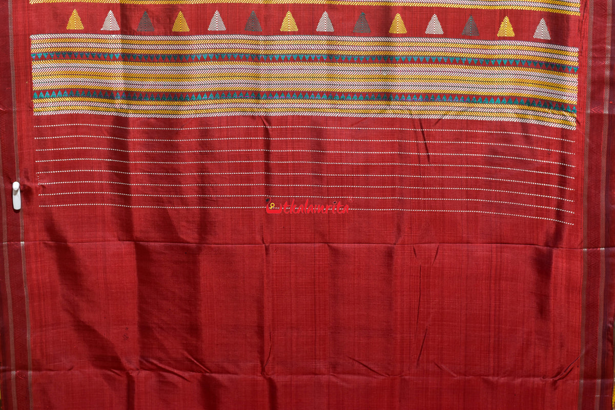 Coffee Red Phula Buti Dongria Silk Saree
