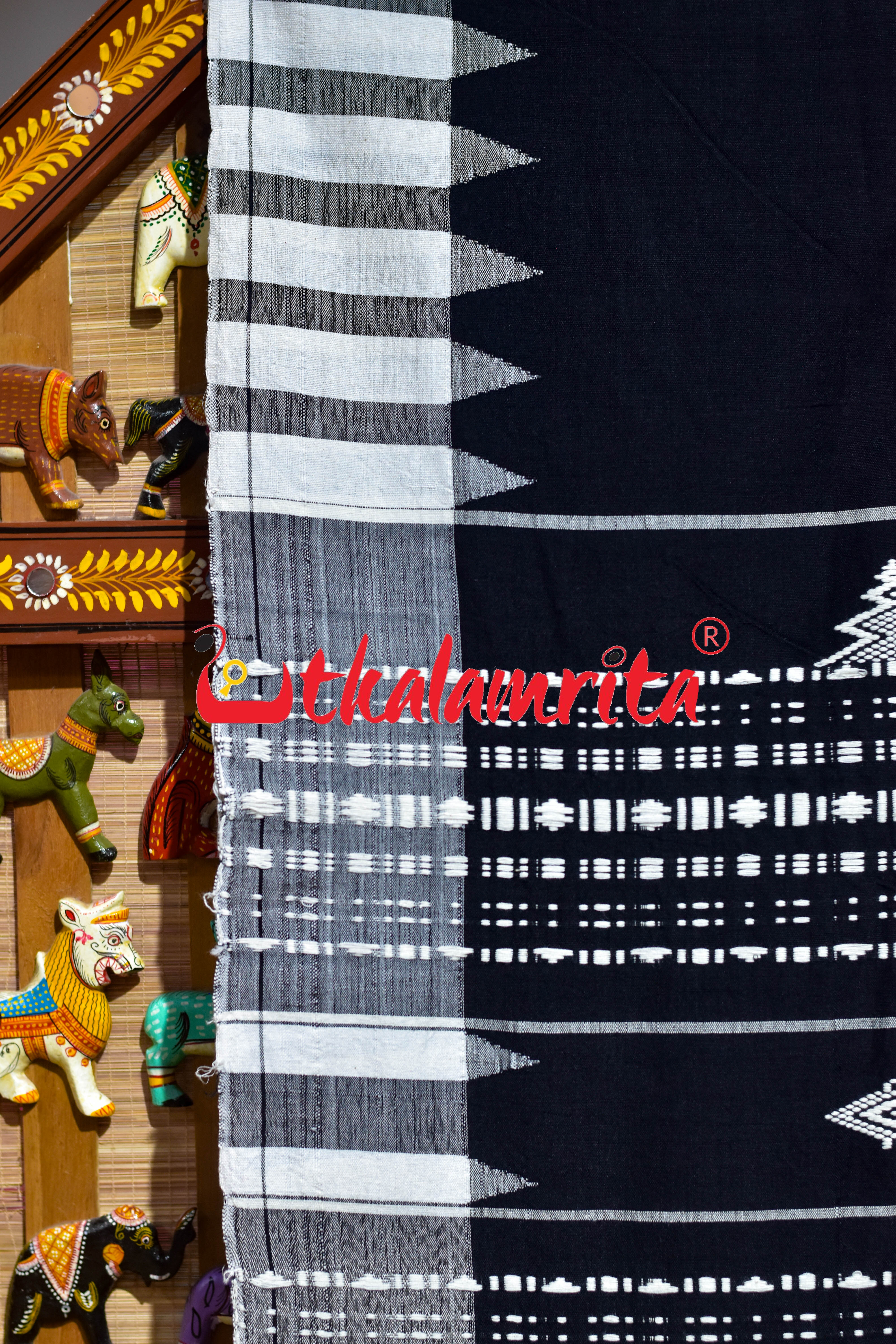 Black Red White Double Border Kotpad Saree