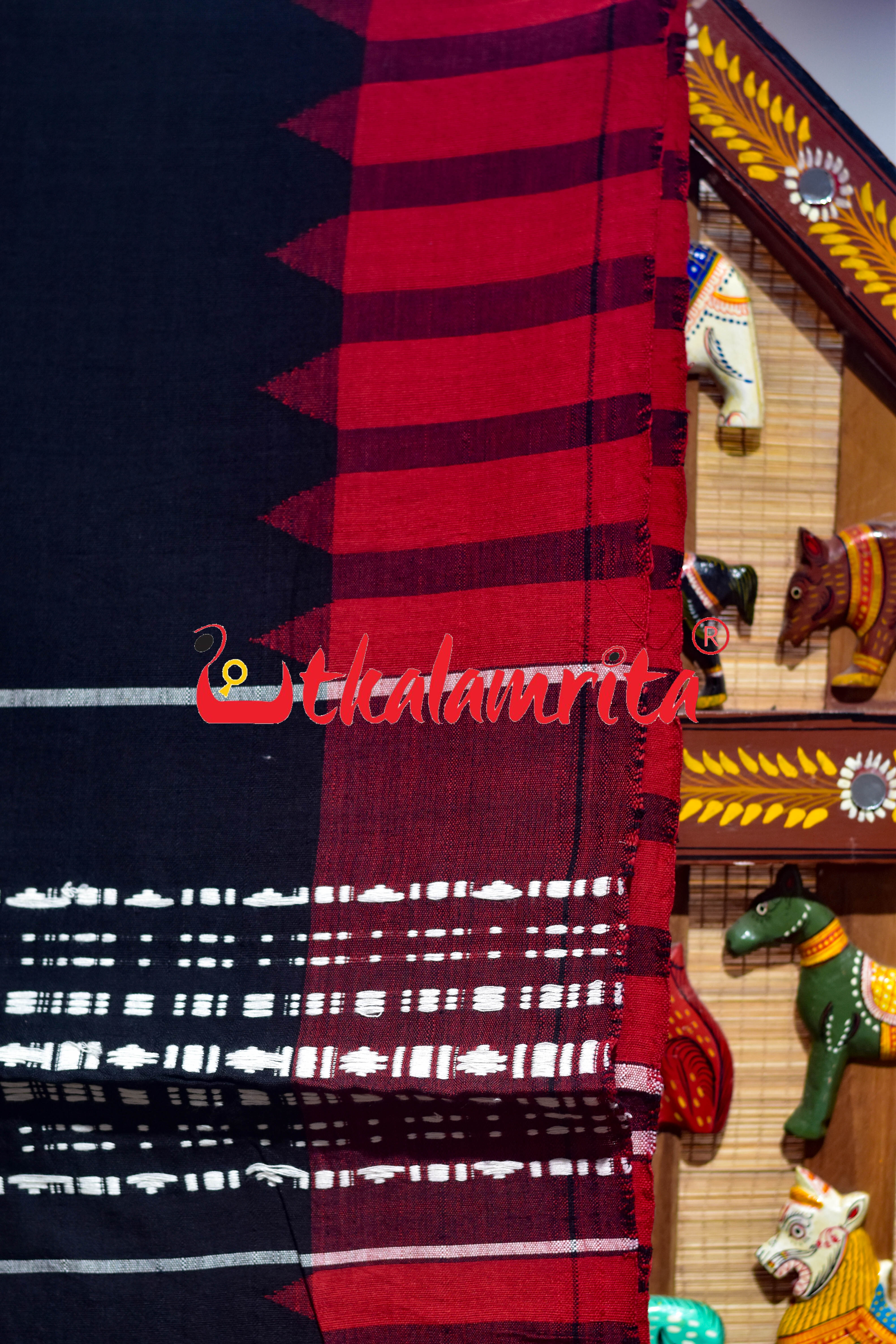 Black Red White Double Border Kotpad Saree