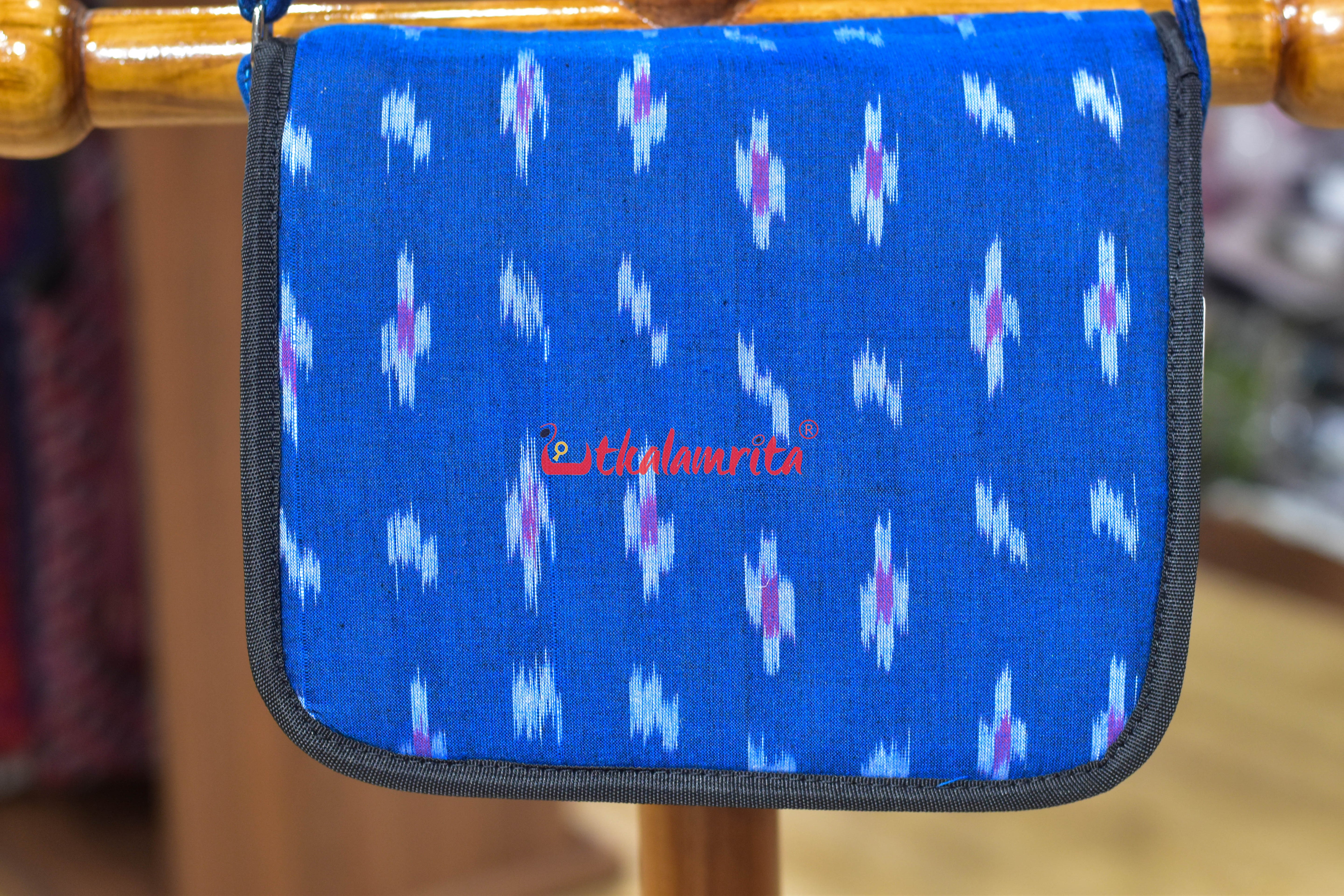Blue Single Ikat Pasapali Button Sling Bag