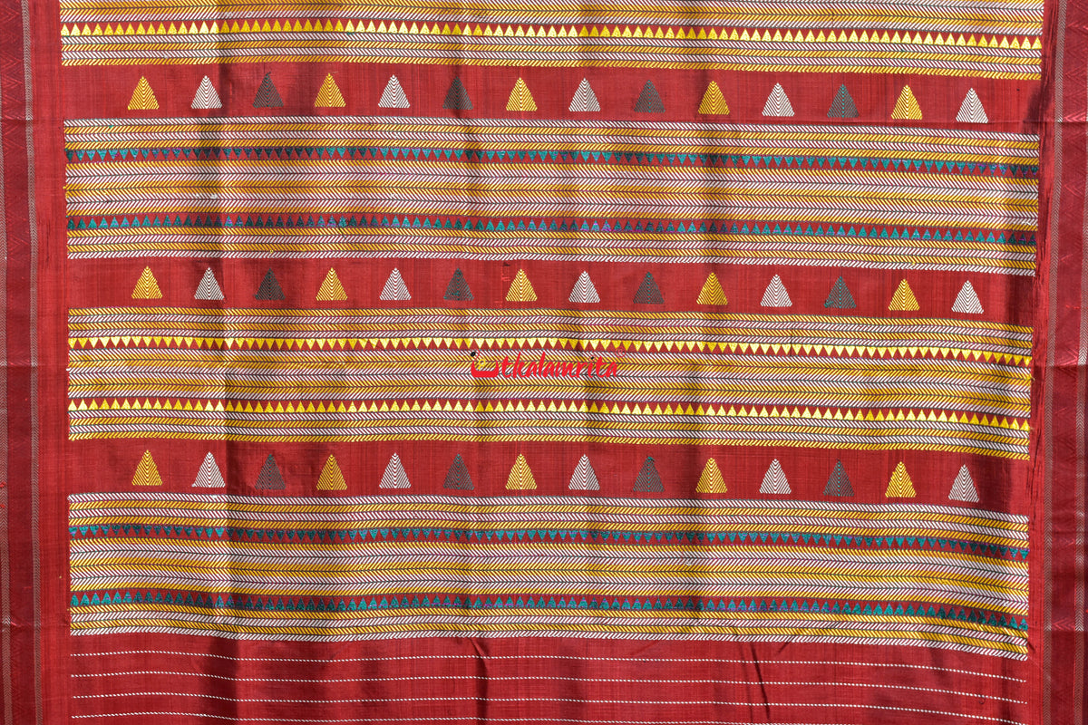 Coffee Red Phula Buti Dongria Silk Saree