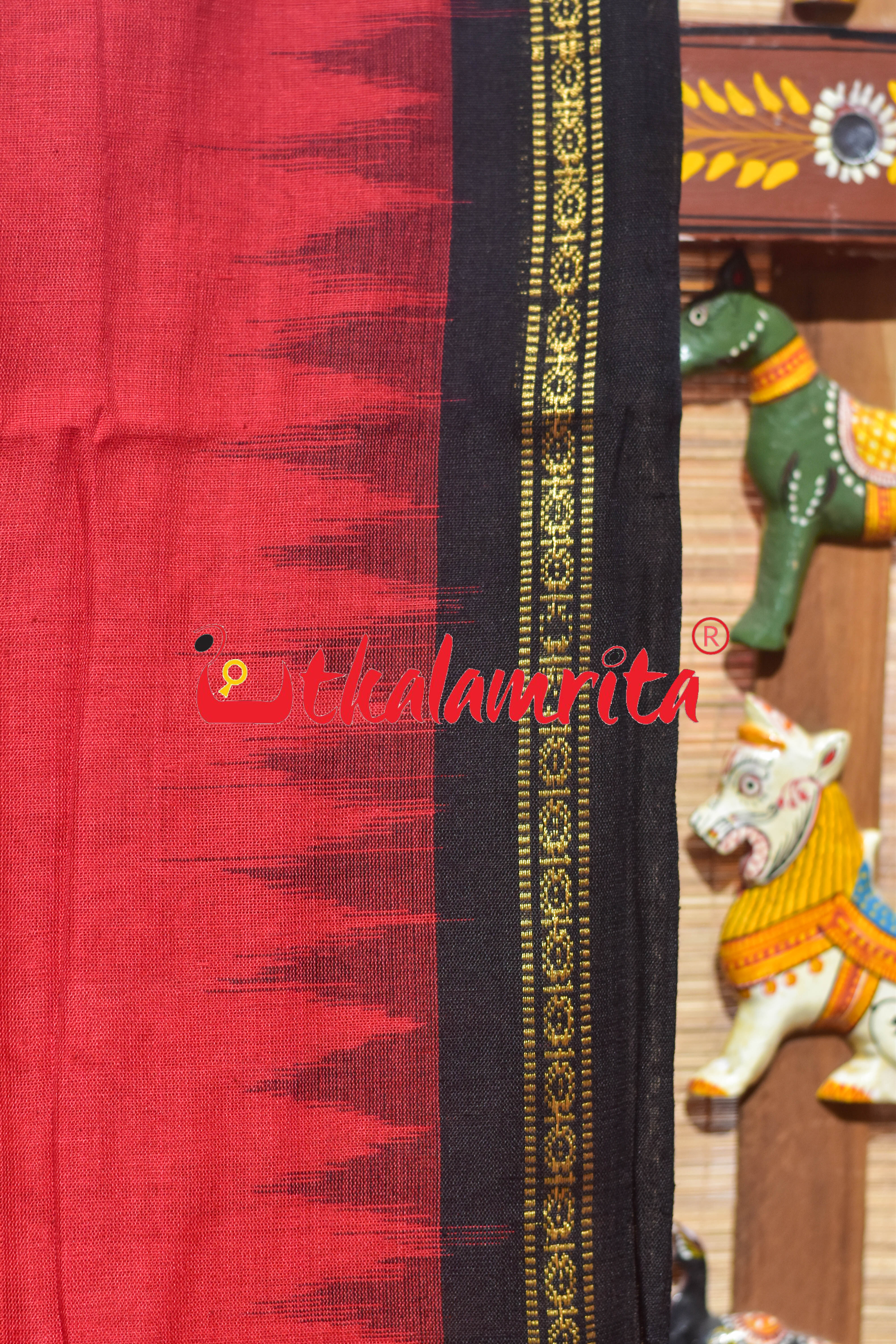 Red Black Ekphuliya Border Khandua Cotton Saree