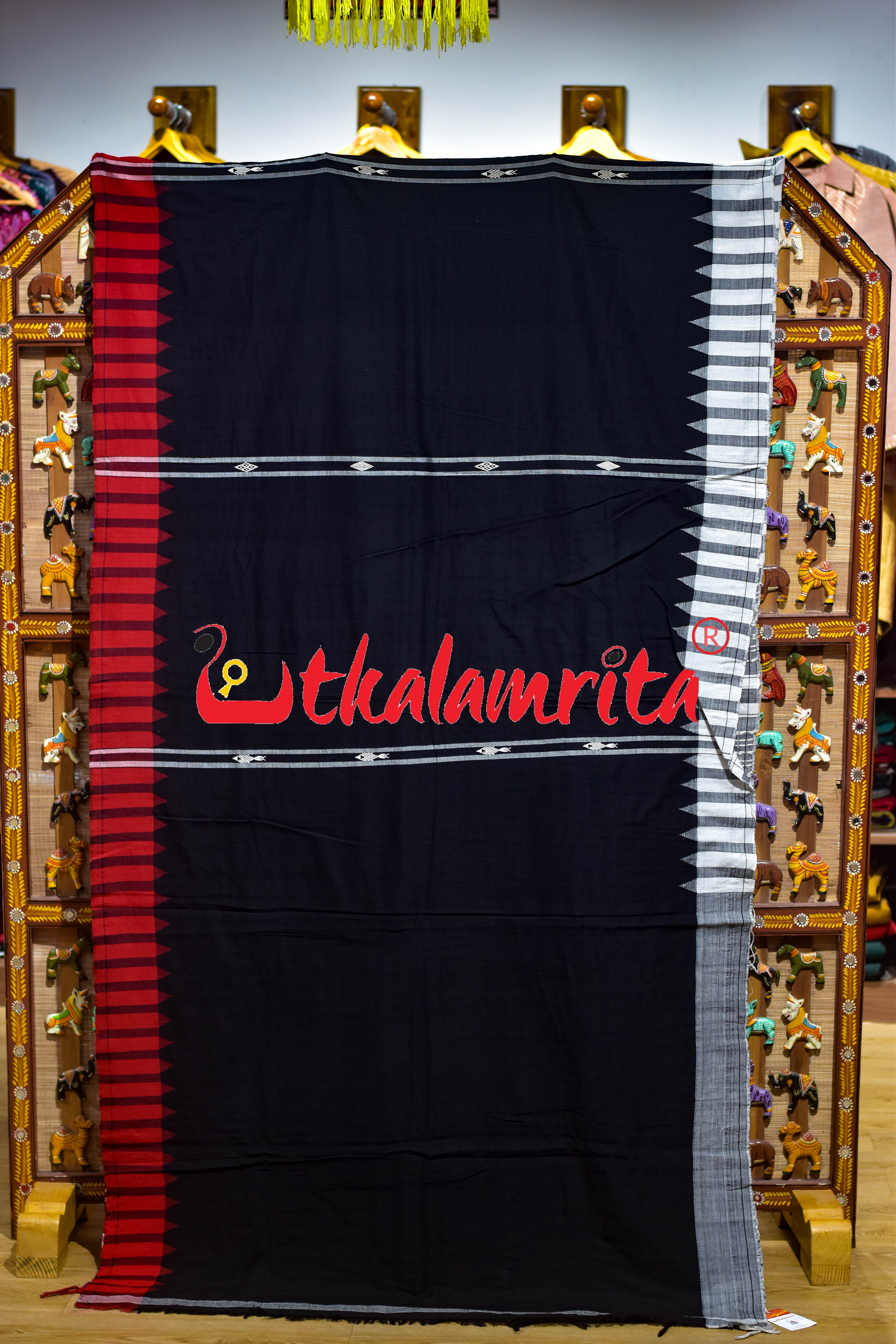 Black Red White Double Border Kotpad Saree
