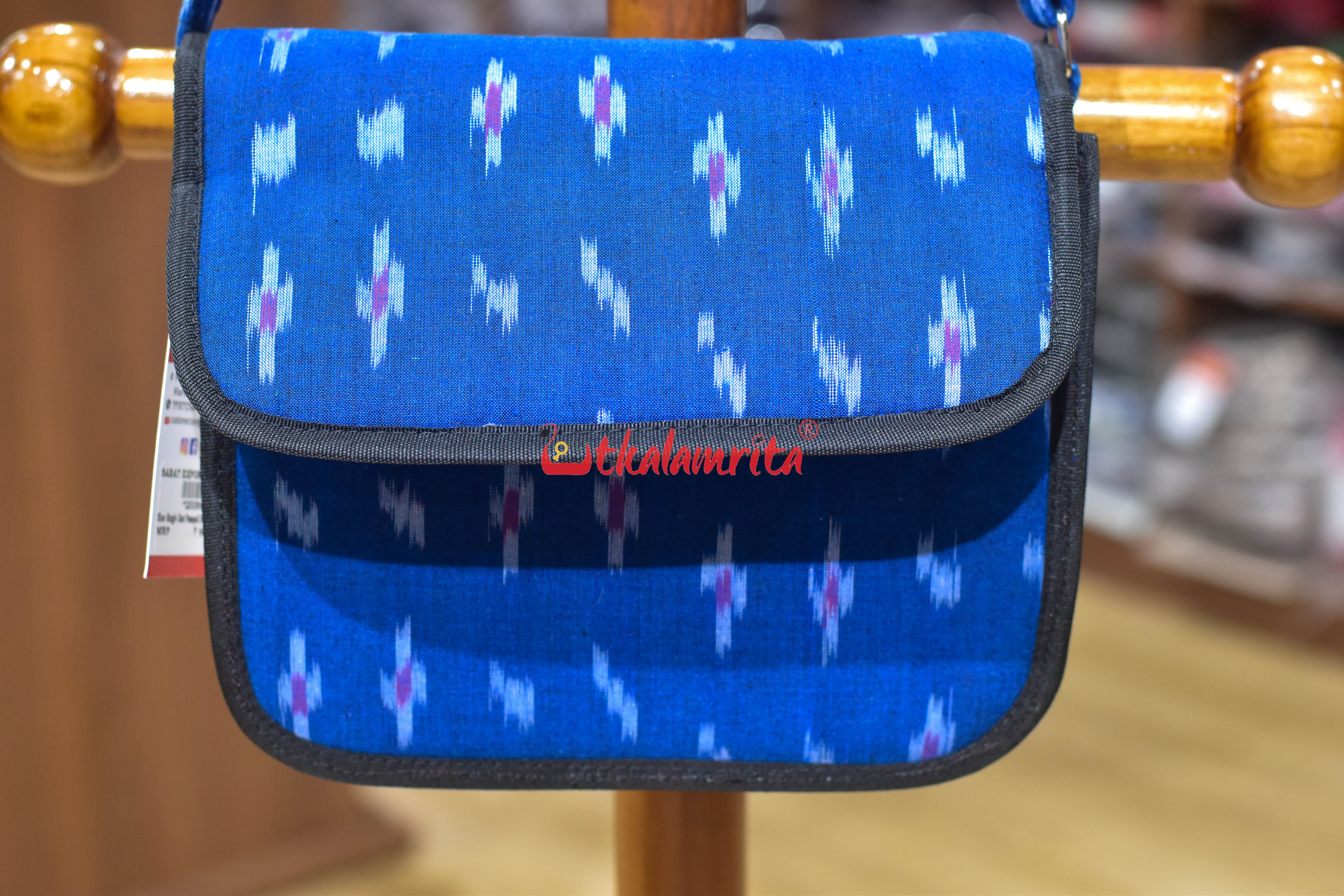 Blue Single Ikat Pasapali Button Sling Bag