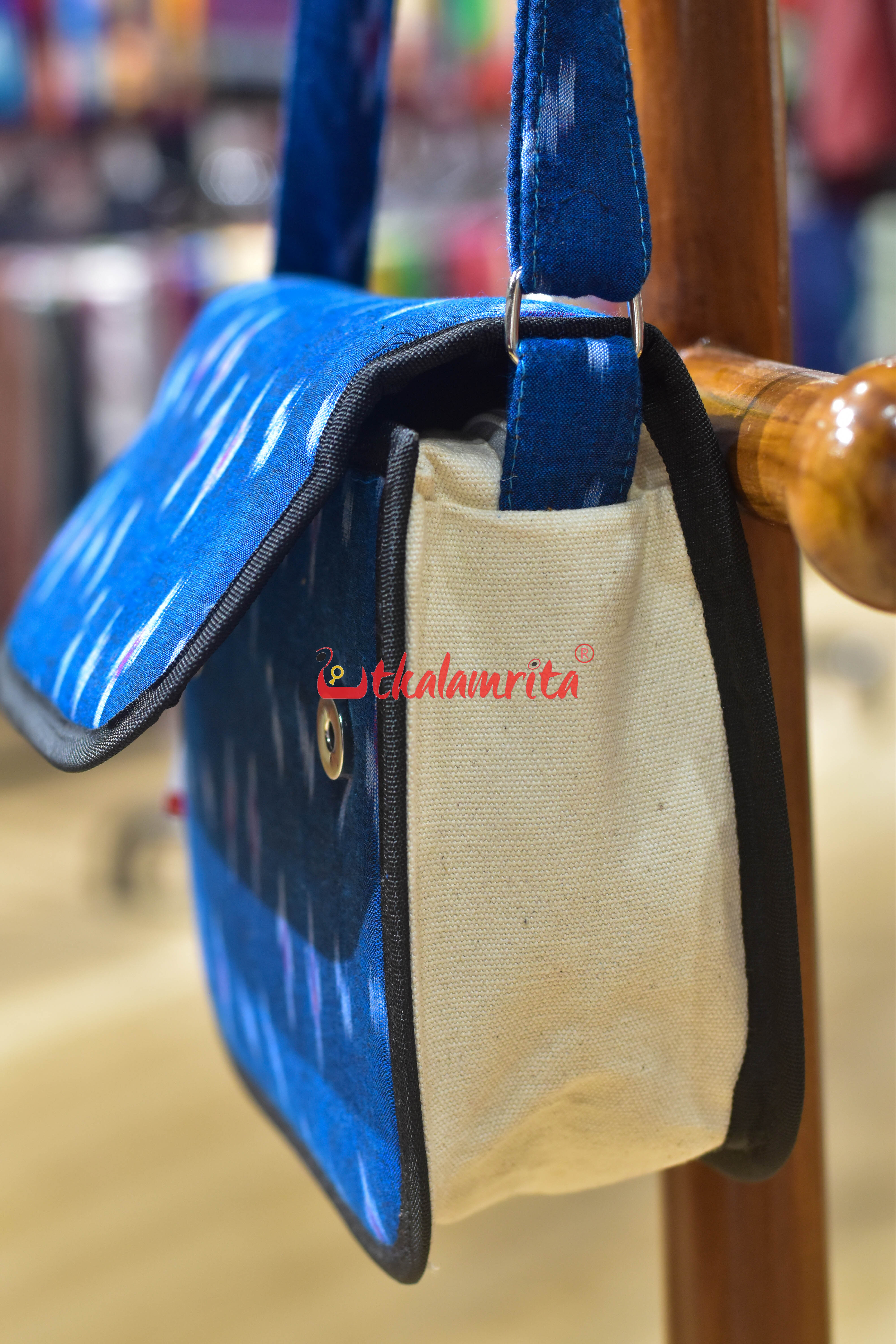 Blue Single Ikat Pasapali Button Sling Bag