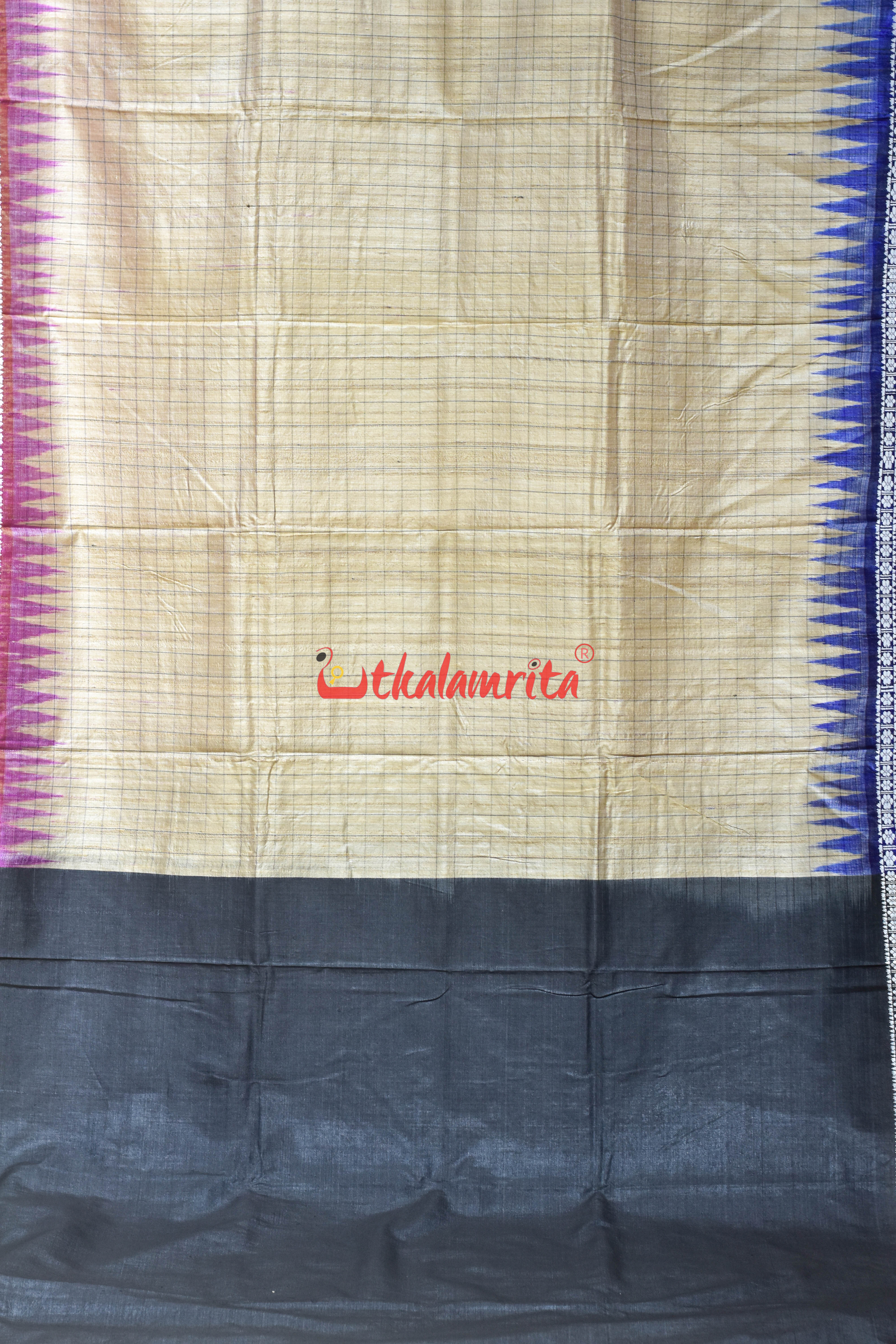 Natural Body with White Fish Jaala Pink Fish Tussar Saree