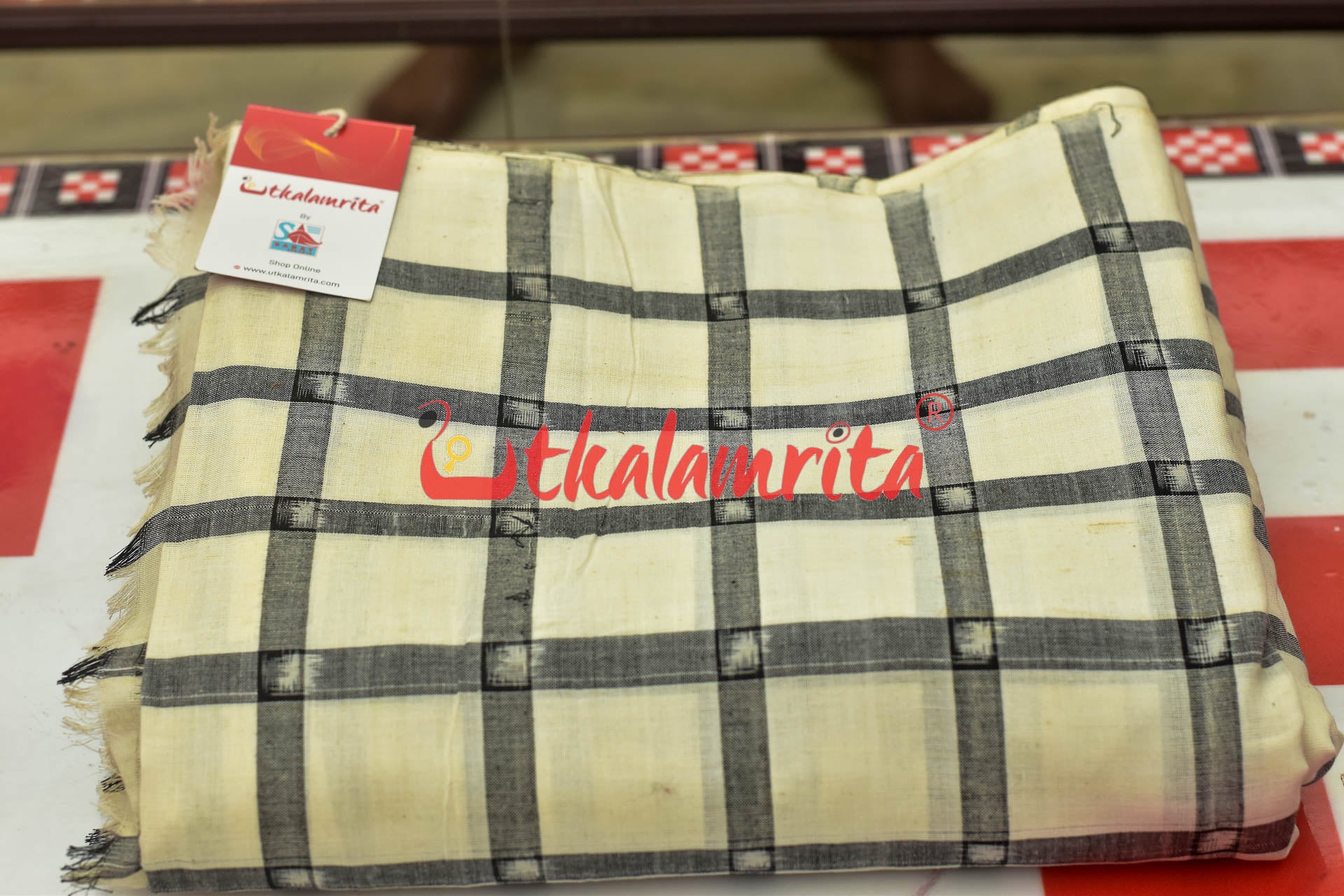 White Black Chequered Sambalpuri Cotton (Fabric)