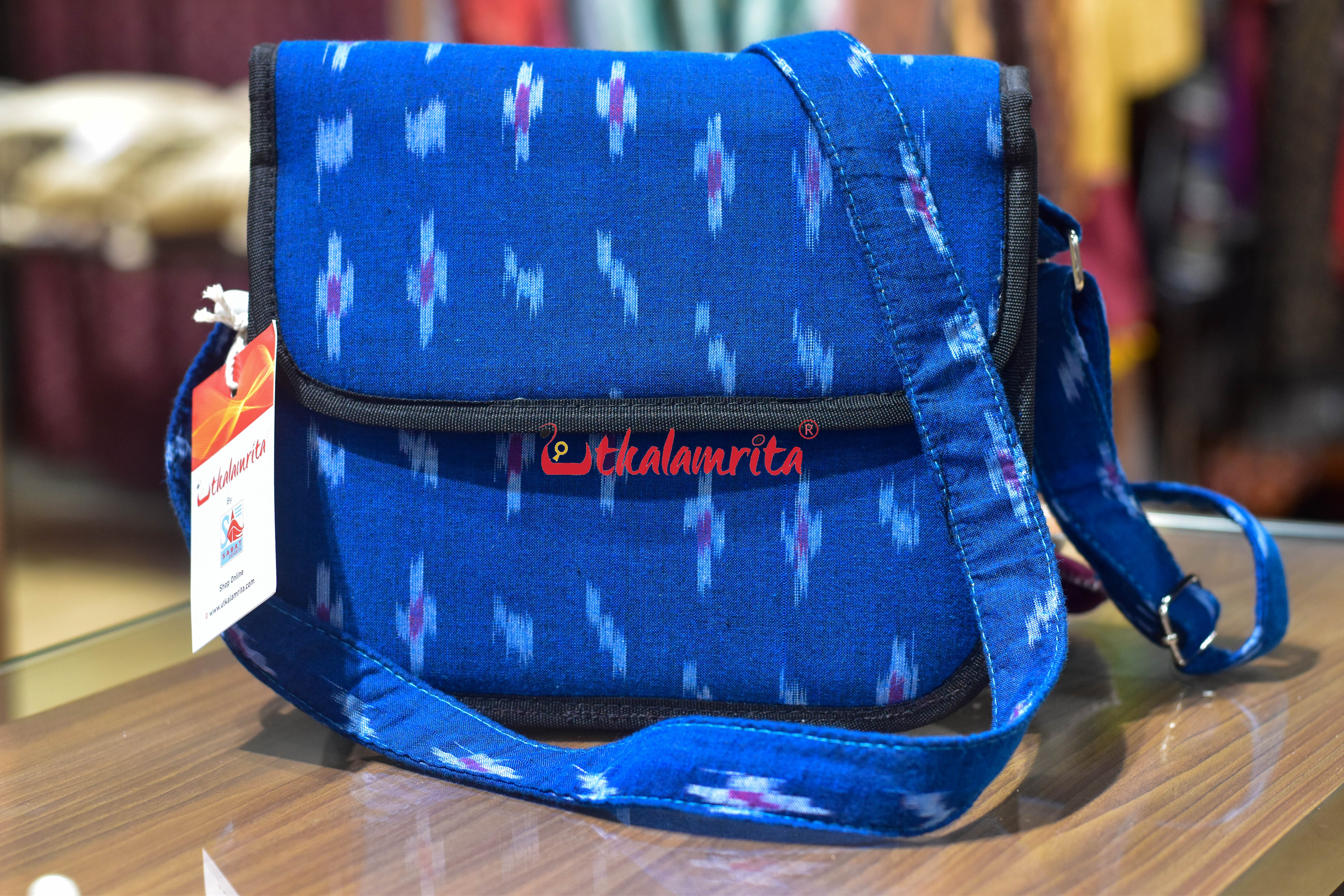 Blue Single Ikat Pasapali Button Sling Bag