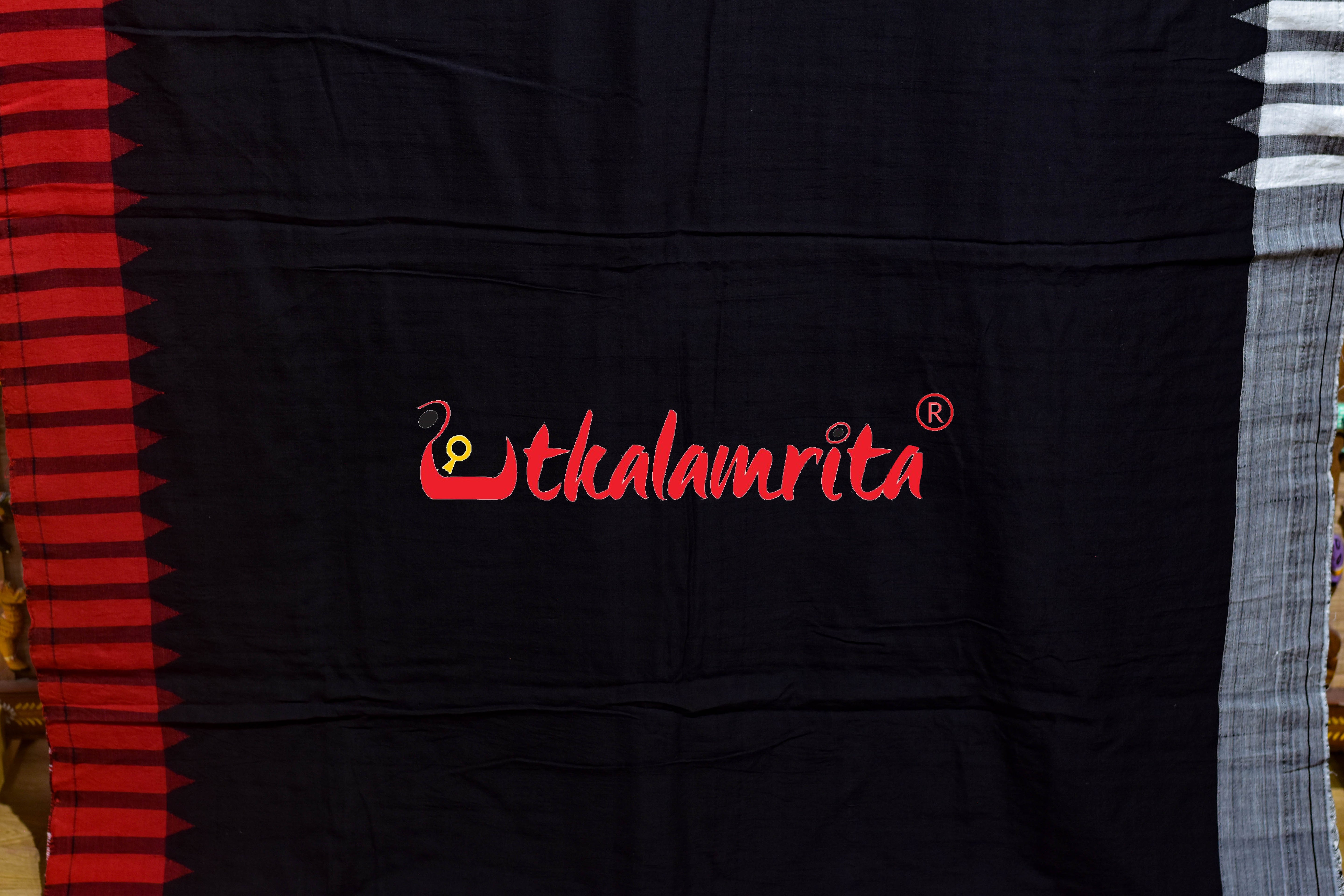 Black Red White Double Border Kotpad Saree