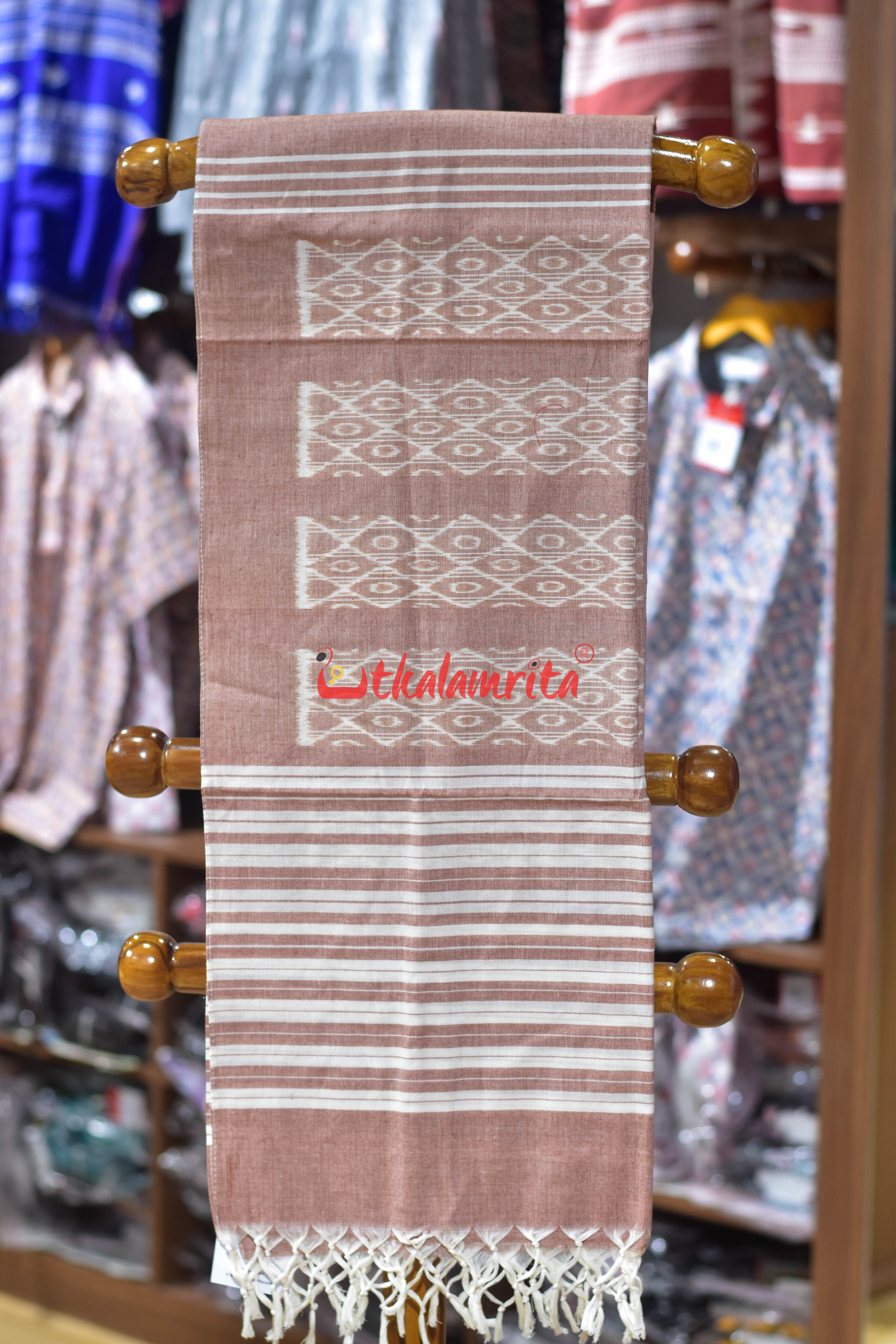 Peach Buti Designer Phulaphuliya Cotton Ikat (Stole)