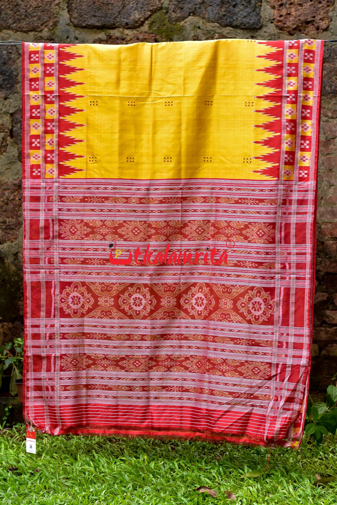 Devi Yellow Double Border Pasapali Khandua Silk Saree