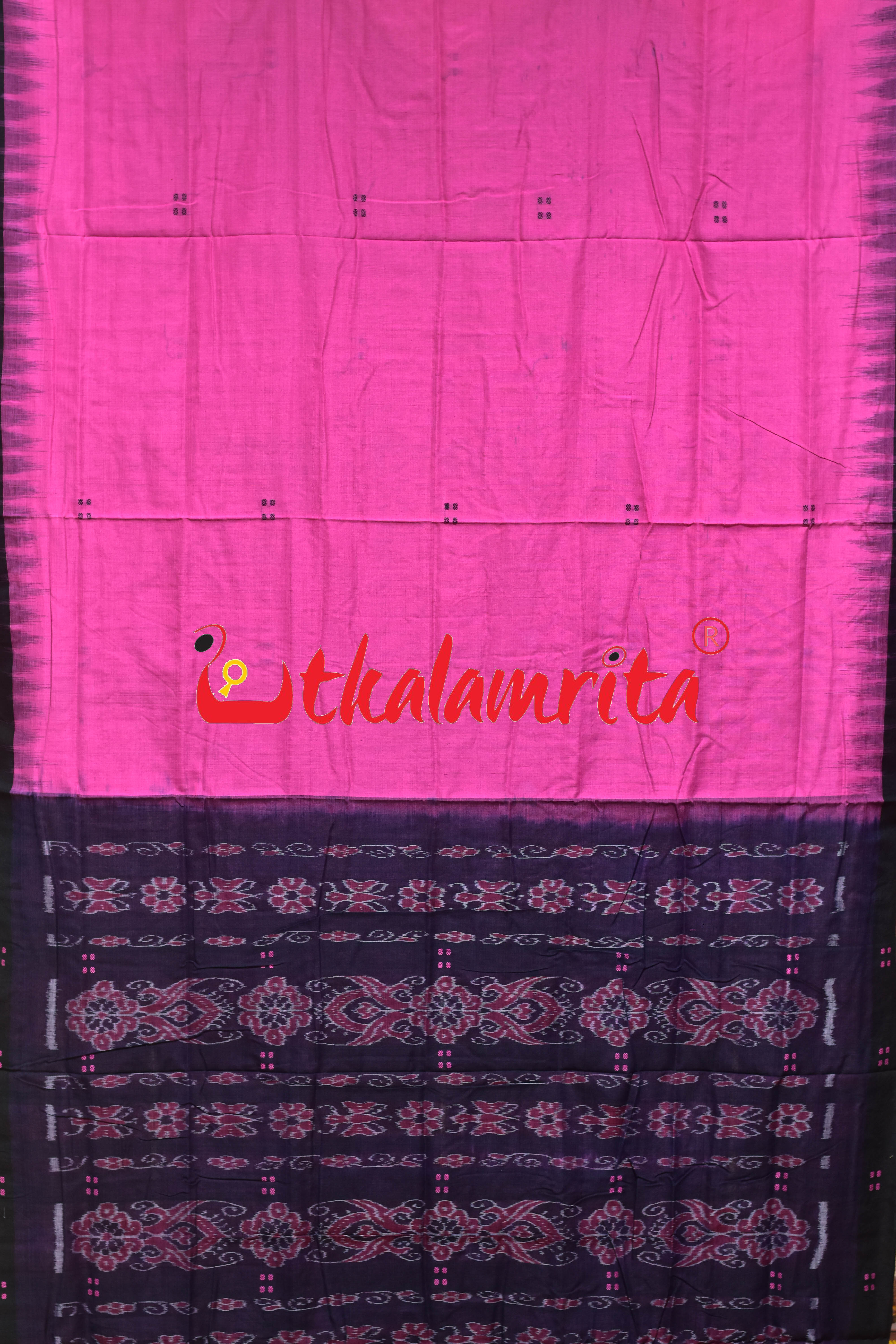 Pink Black Four Buti Khandua Cotton Saree
