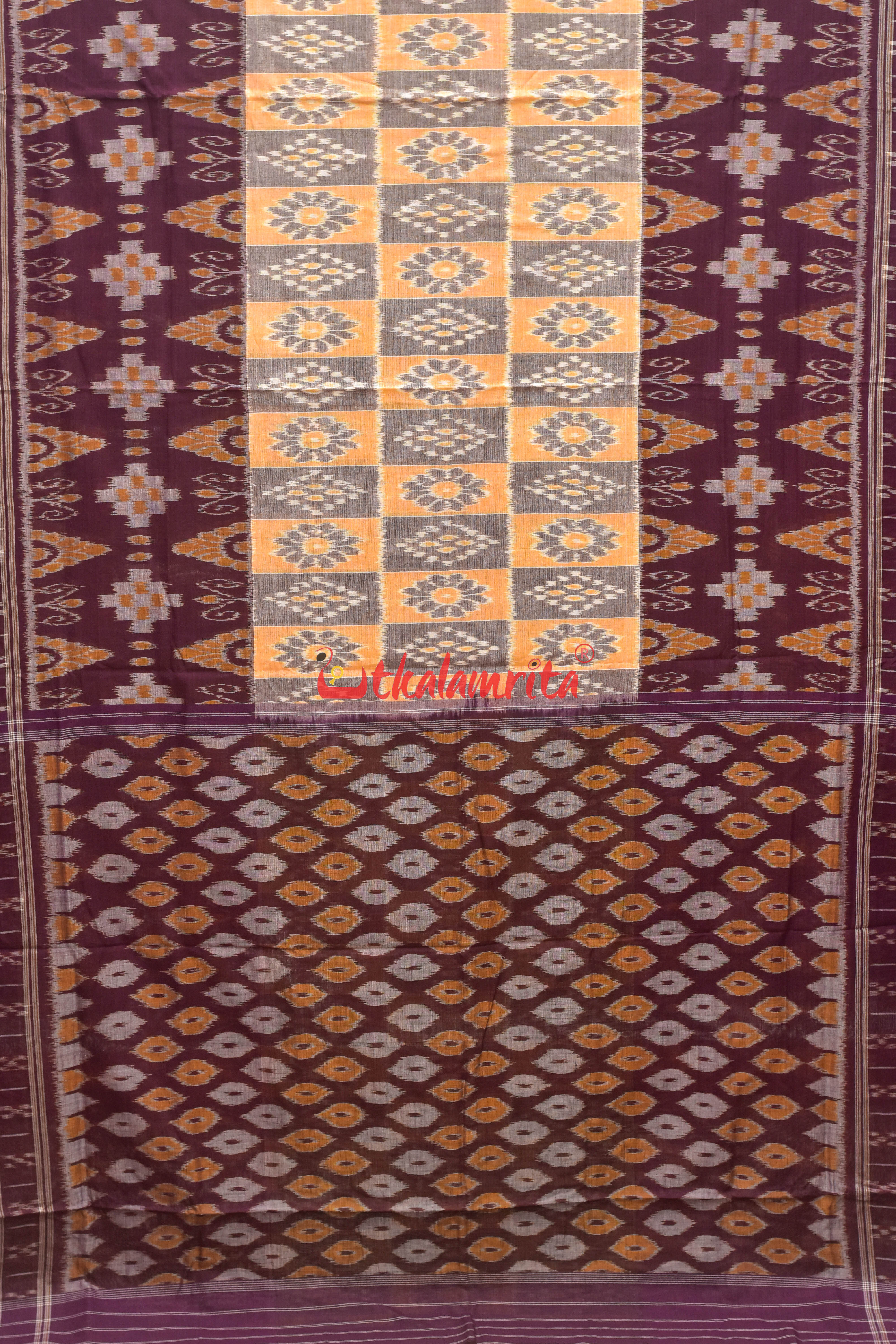Light Peach Phula Scot Khandua Cotton Saree