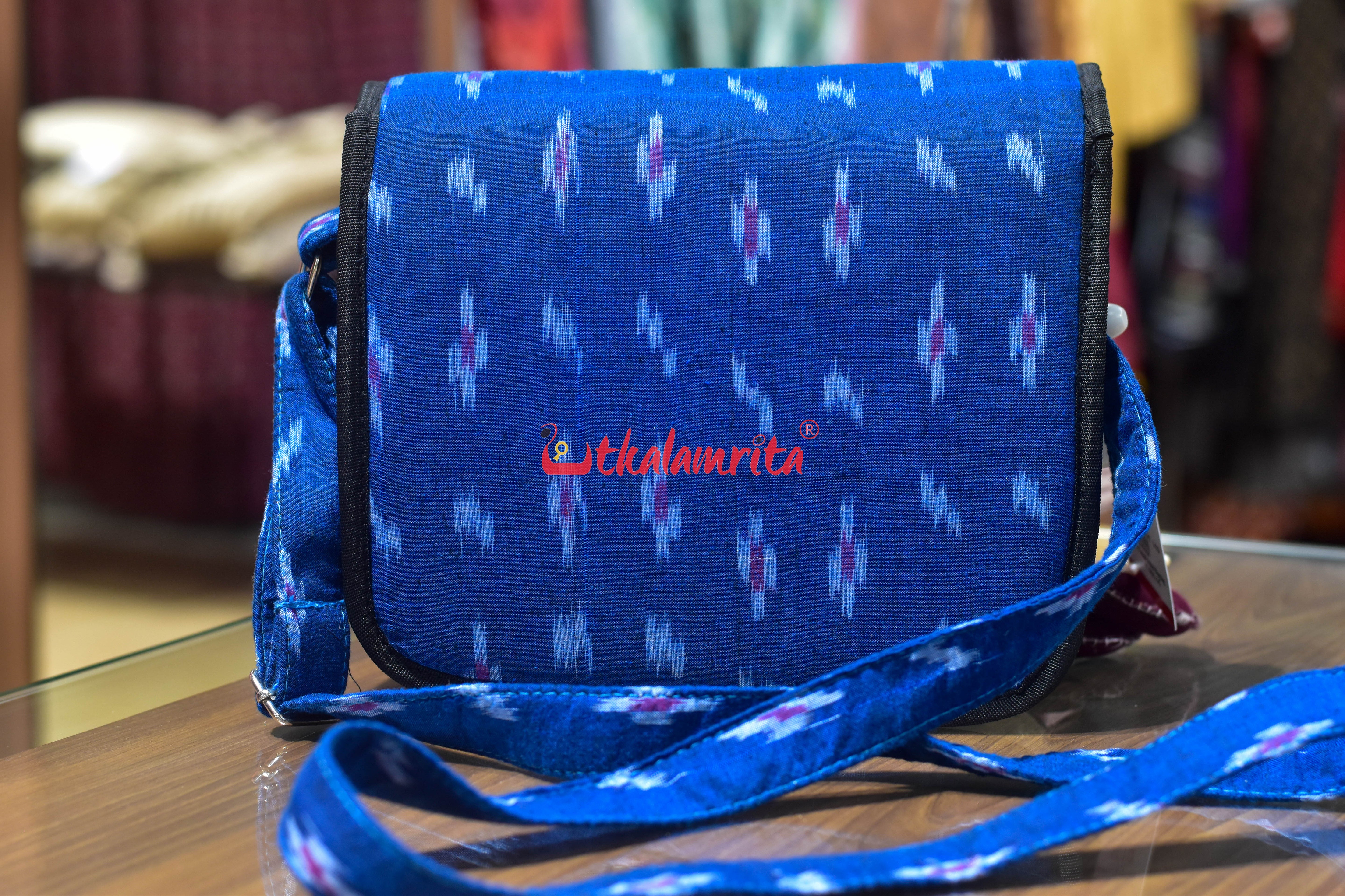Blue Single Ikat Pasapali Button Sling Bag