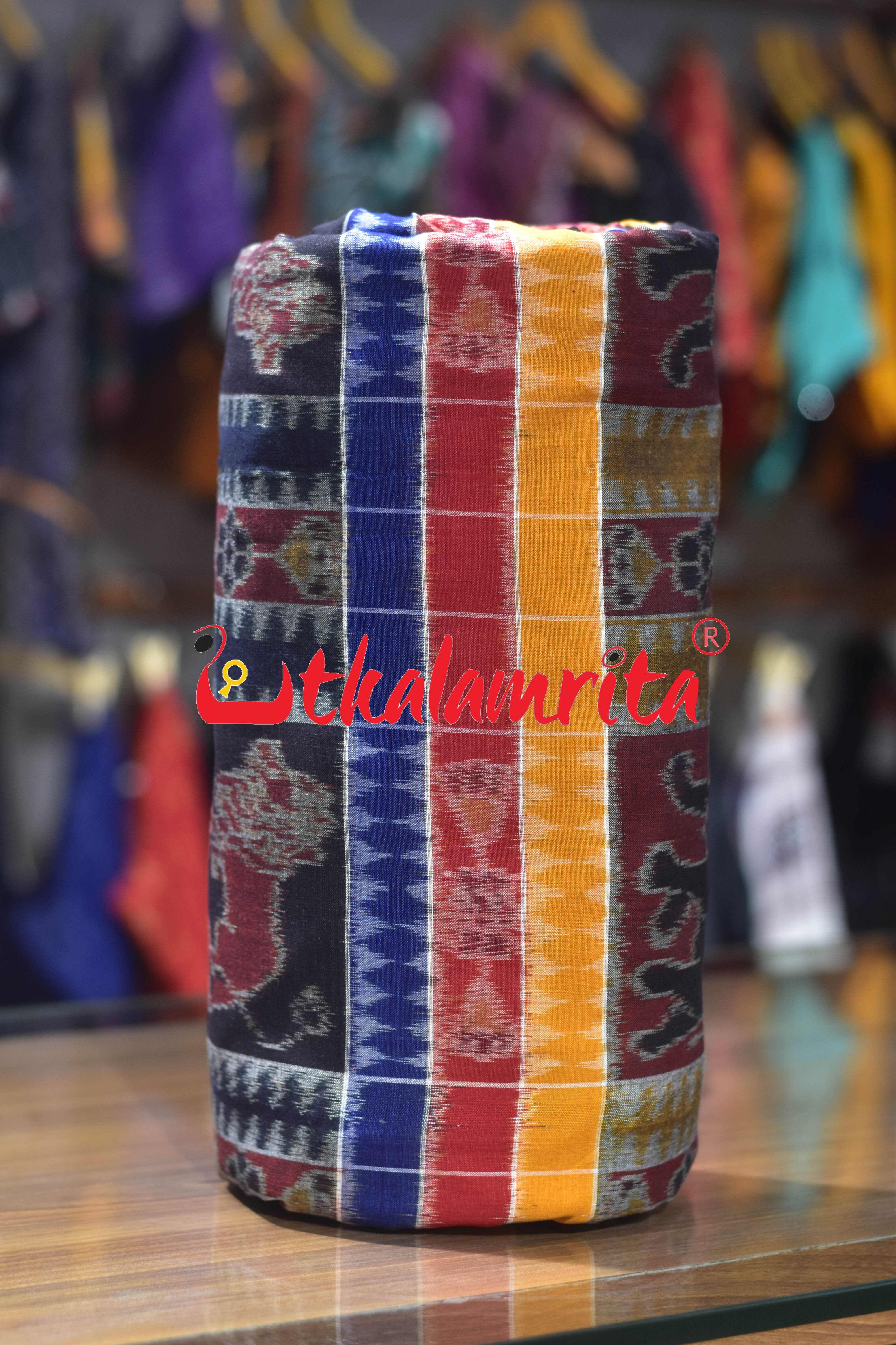 Blue Red Gaja Singha Utkala Lakhmi (Fabric)