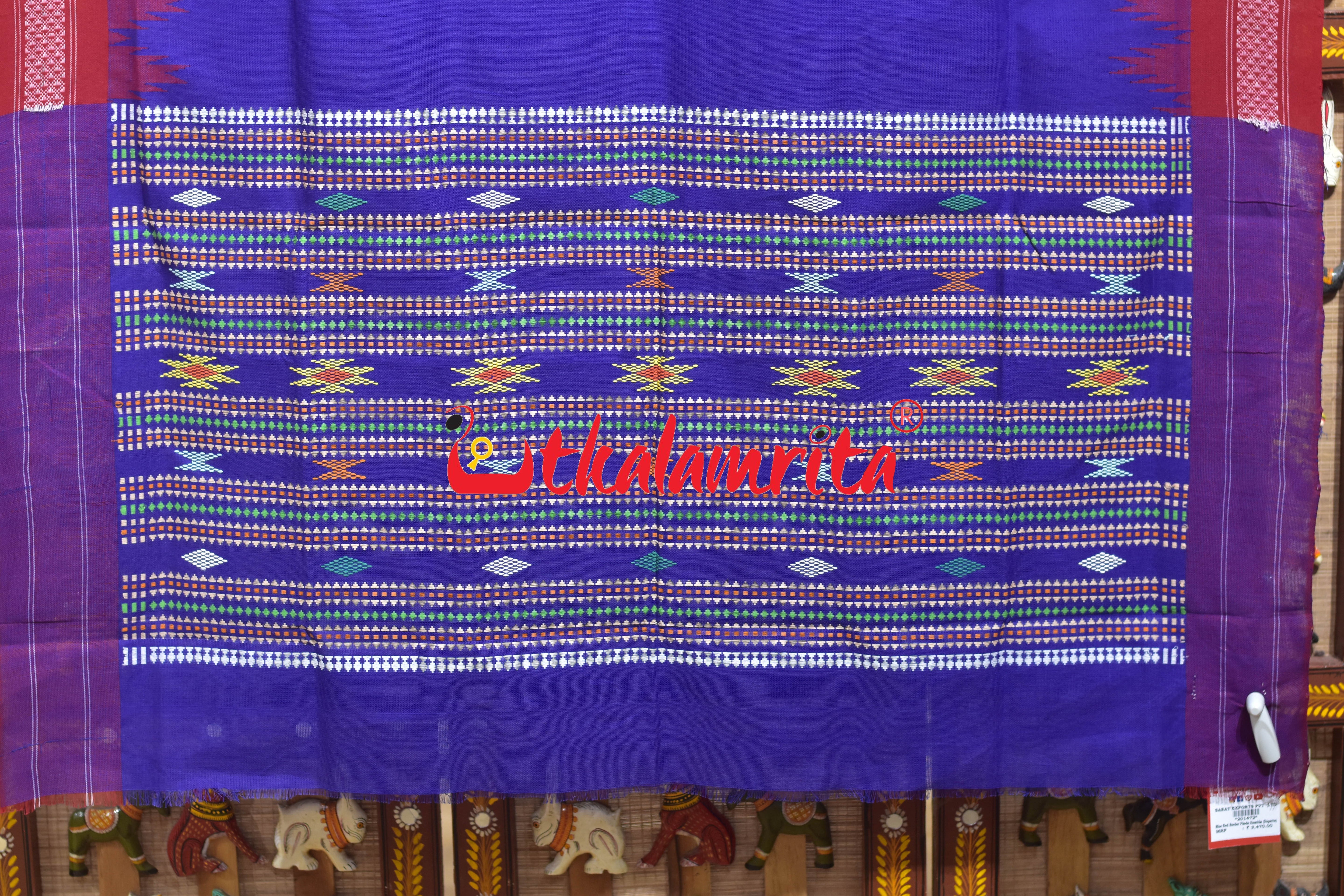 Blue Red Border Phoda Kumbha (Dupatta)
