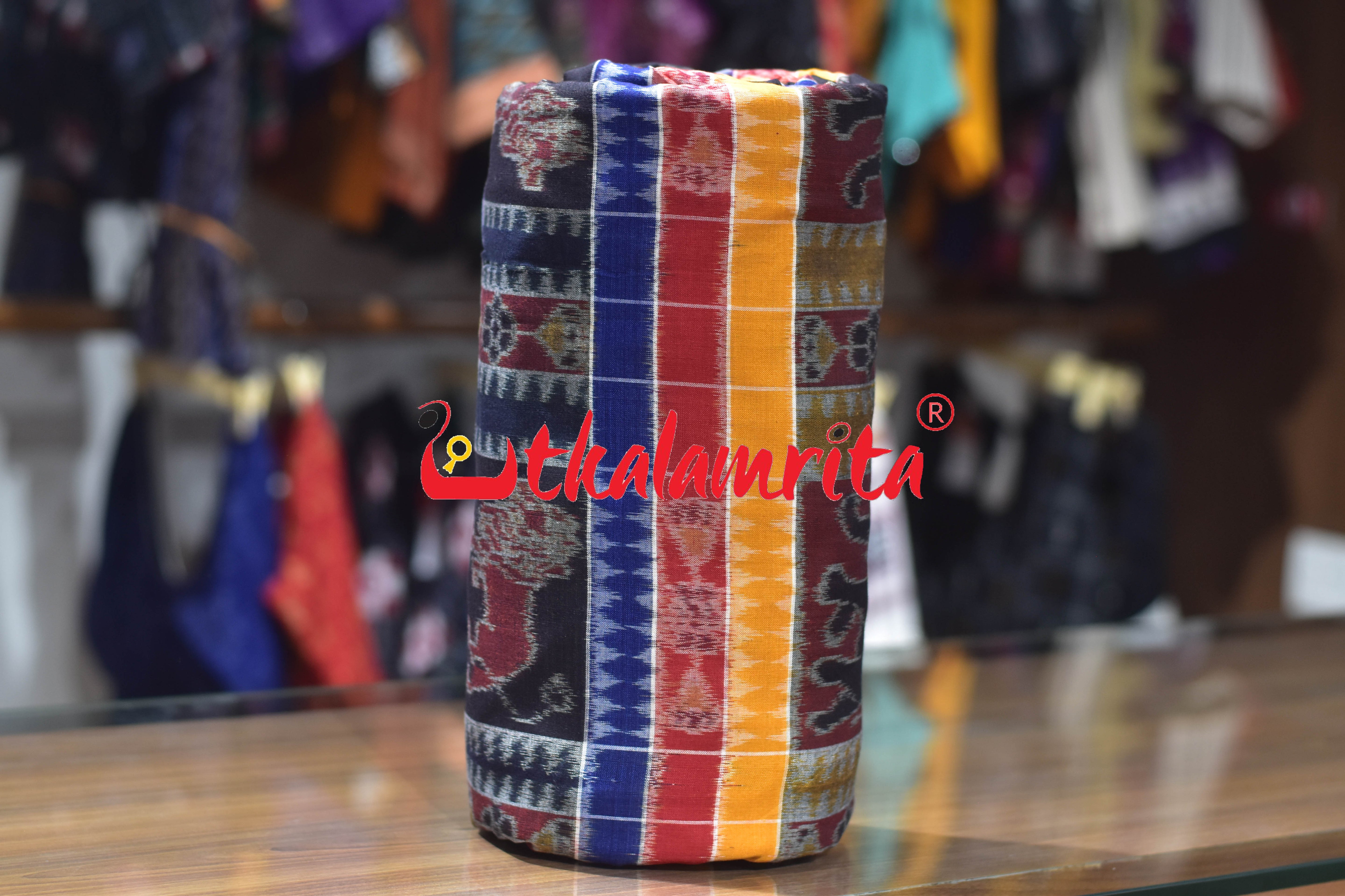 Blue Red Gaja Singha Utkala Lakhmi (Fabric)