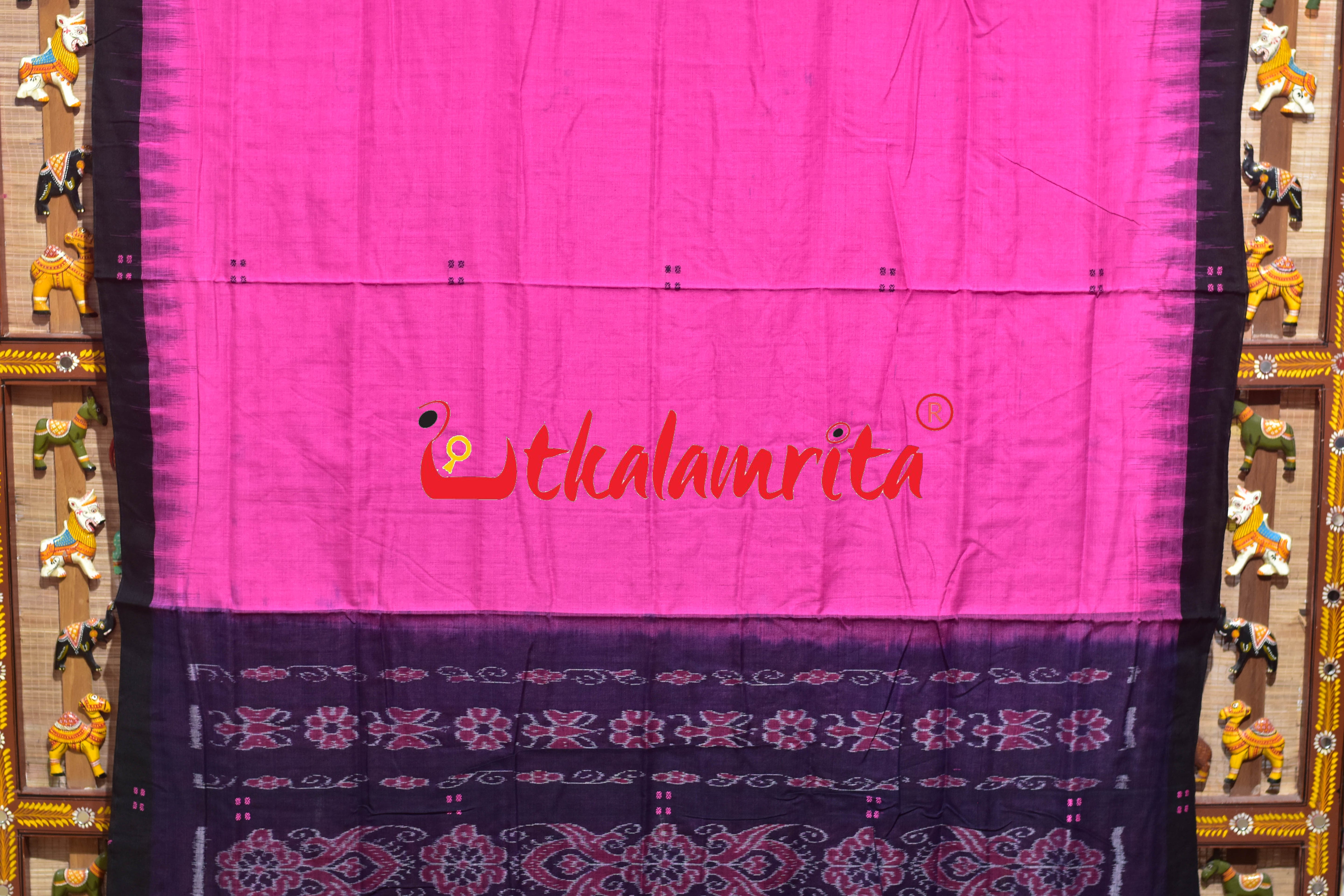 Pink Black Four Buti Khandua Cotton Saree