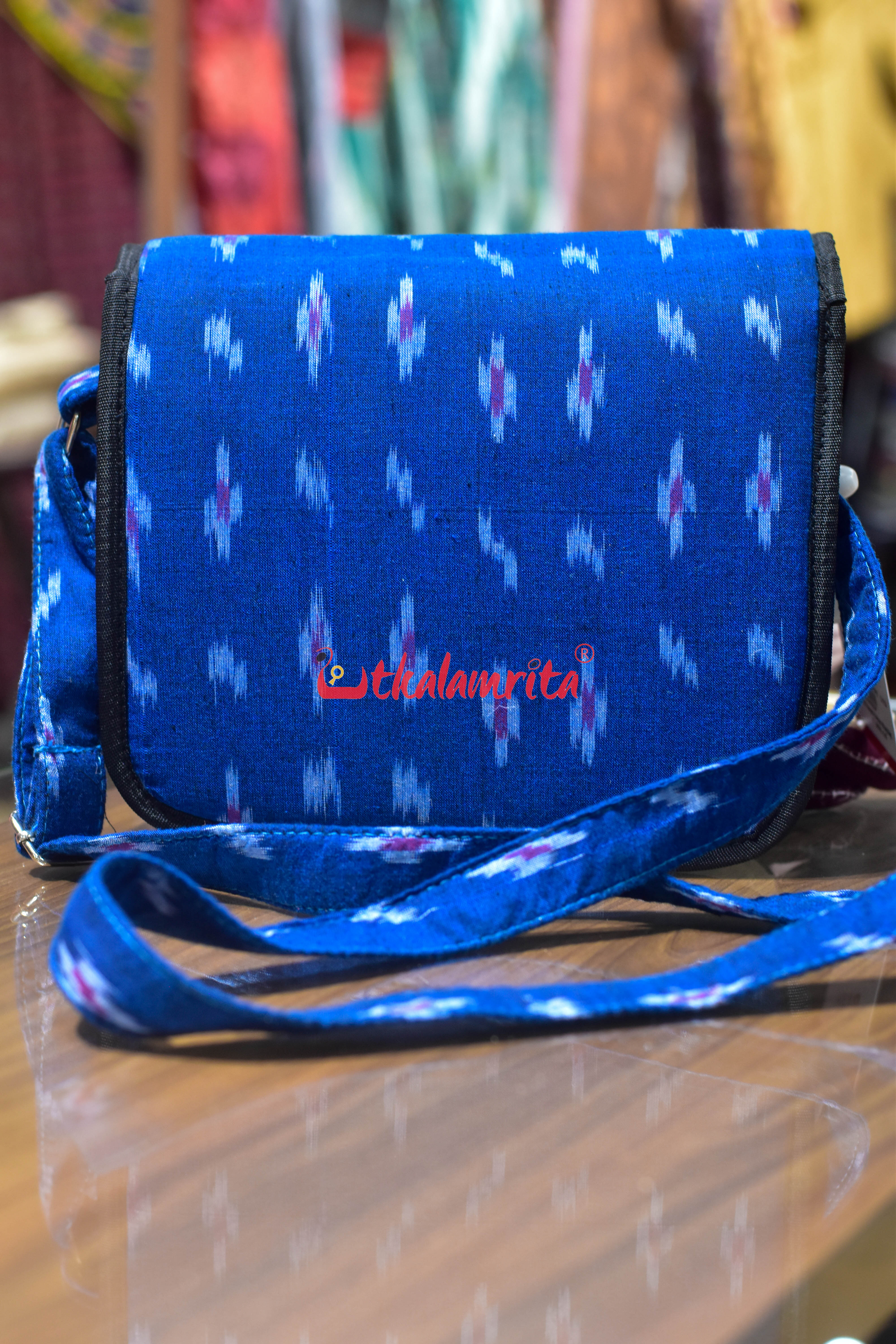 Blue Single Ikat Pasapali Button Sling Bag
